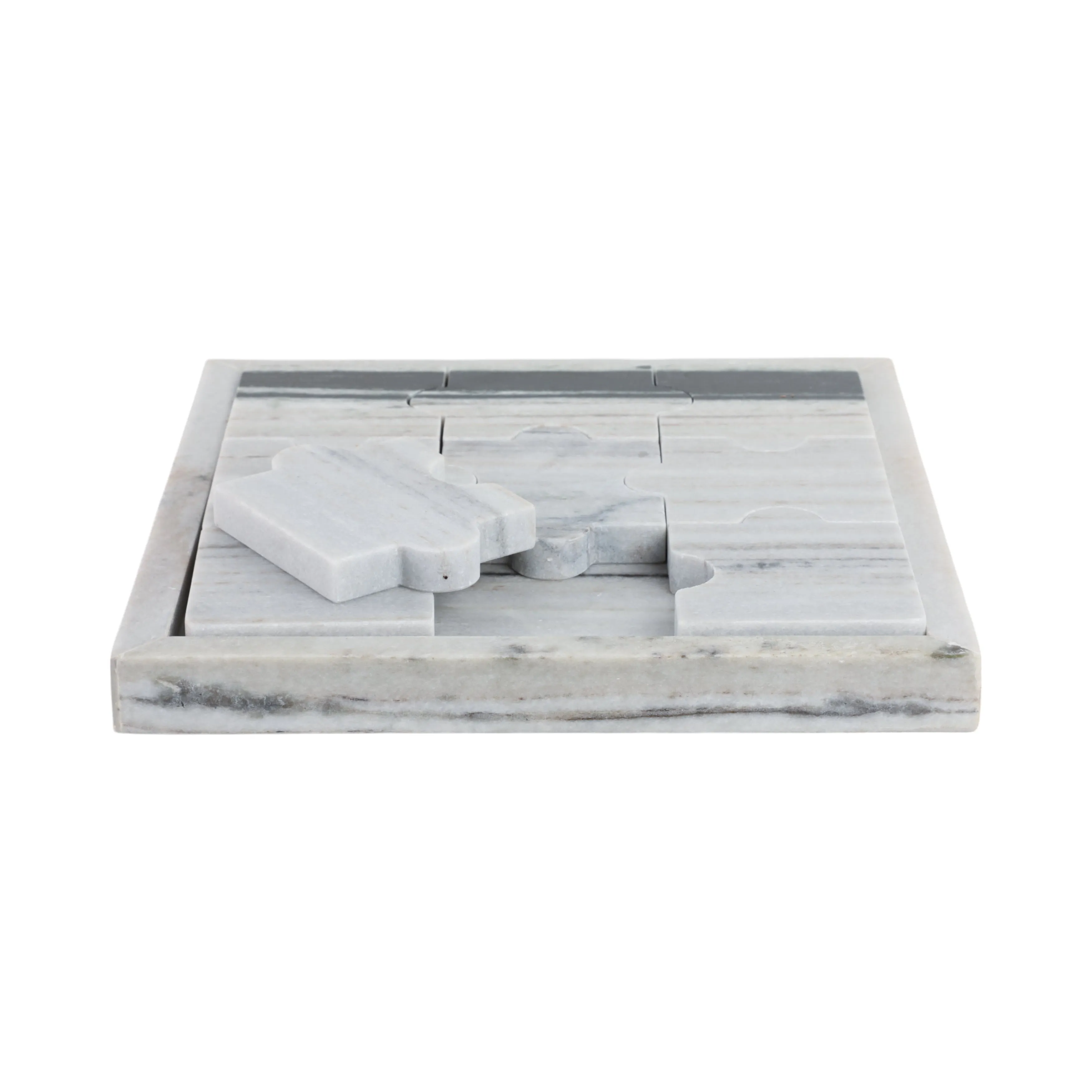 12x12" Panda Stone Marble Puzzle Game, White