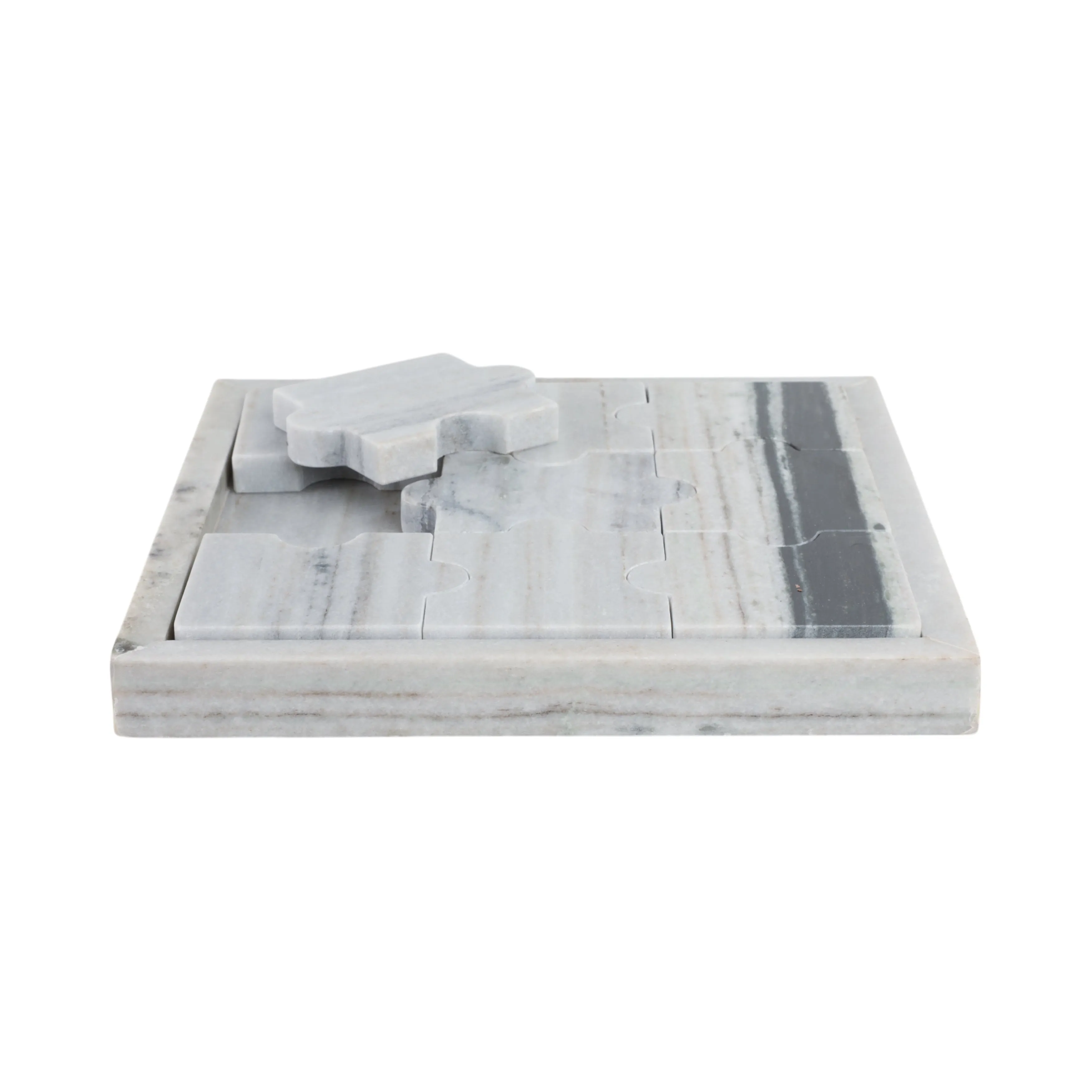 12x12" Panda Stone Marble Puzzle Game, White