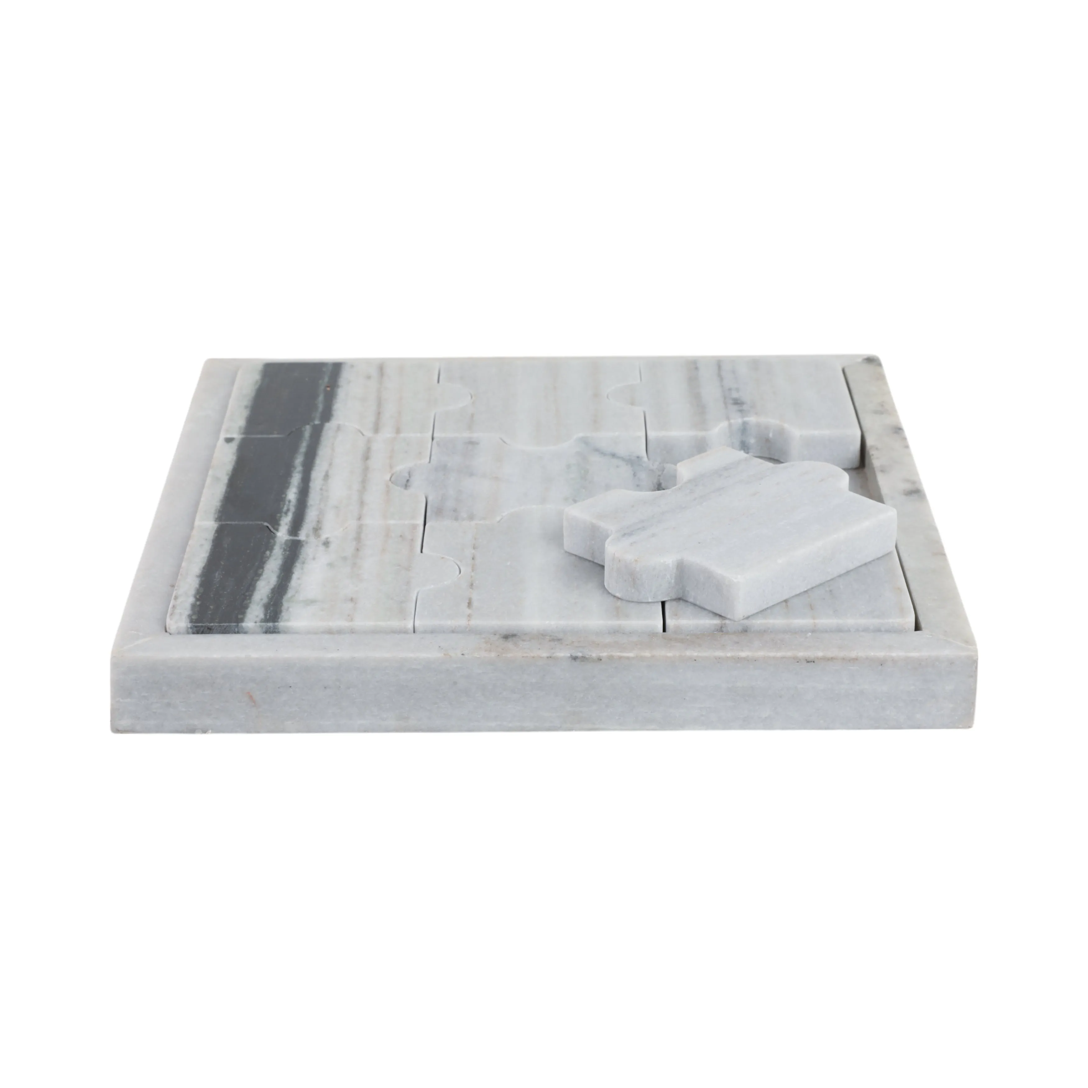 12x12" Panda Stone Marble Puzzle Game, White
