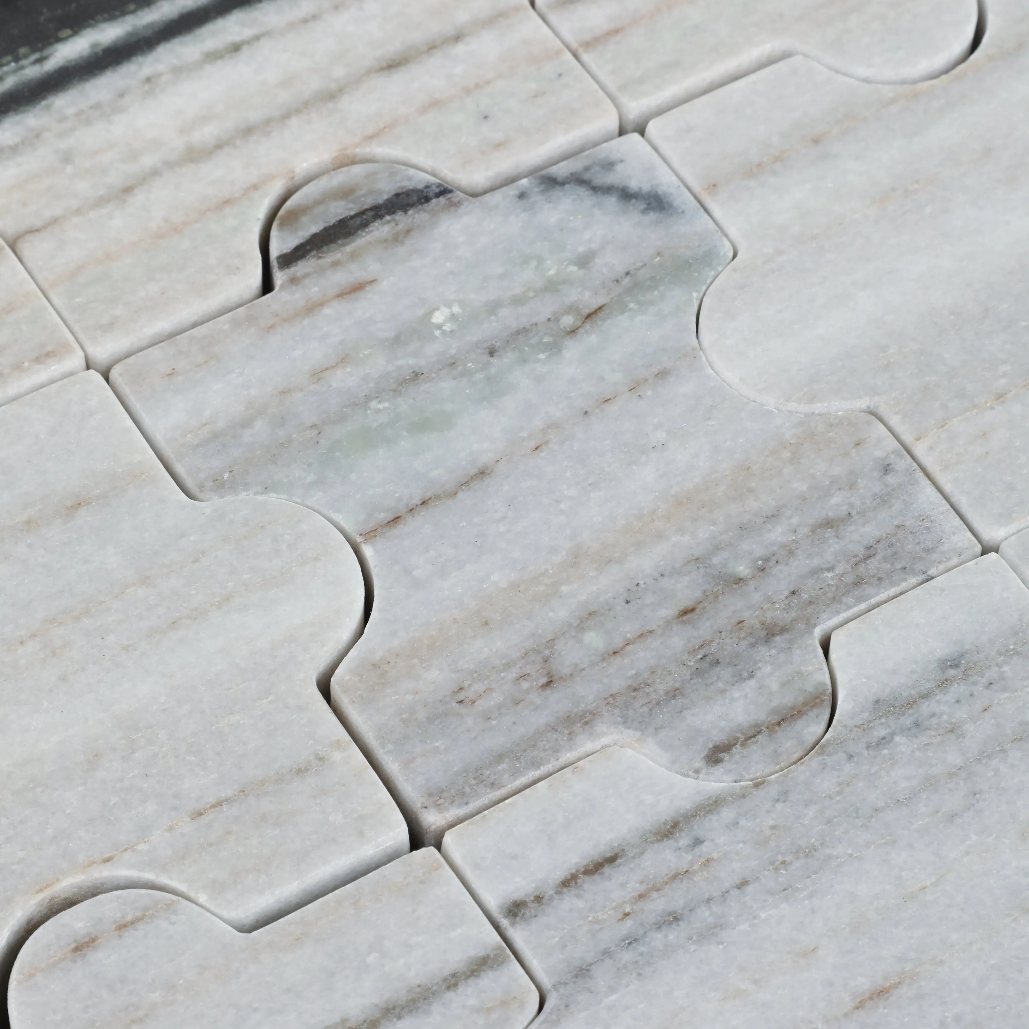 12x12" Panda Stone Marble Puzzle Game, White