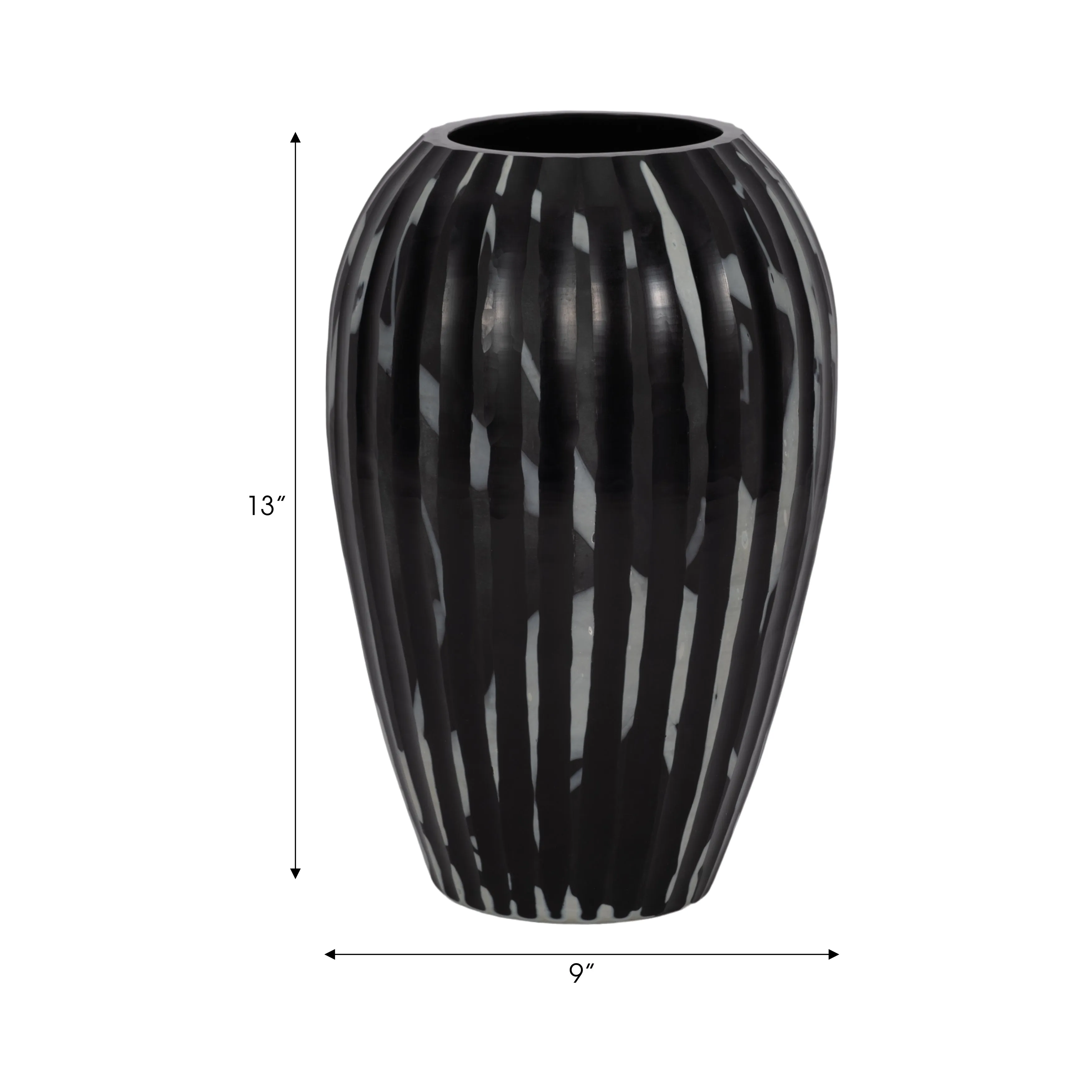 13" MINERVA SMALL BLACK AND WHITE GLASS VASE
