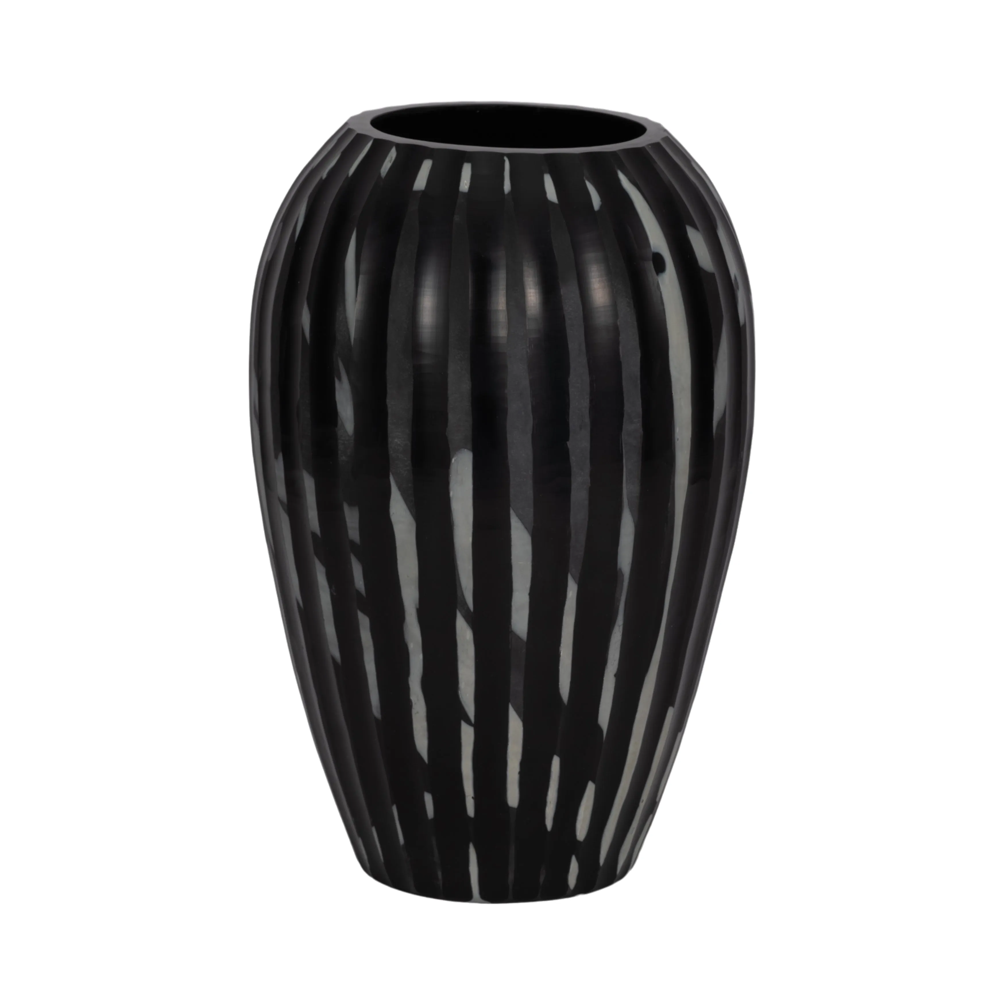13" MINERVA SMALL BLACK AND WHITE GLASS VASE