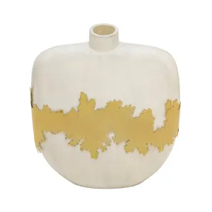 13"H VASE W/ GOLD ACCENT, WHITE