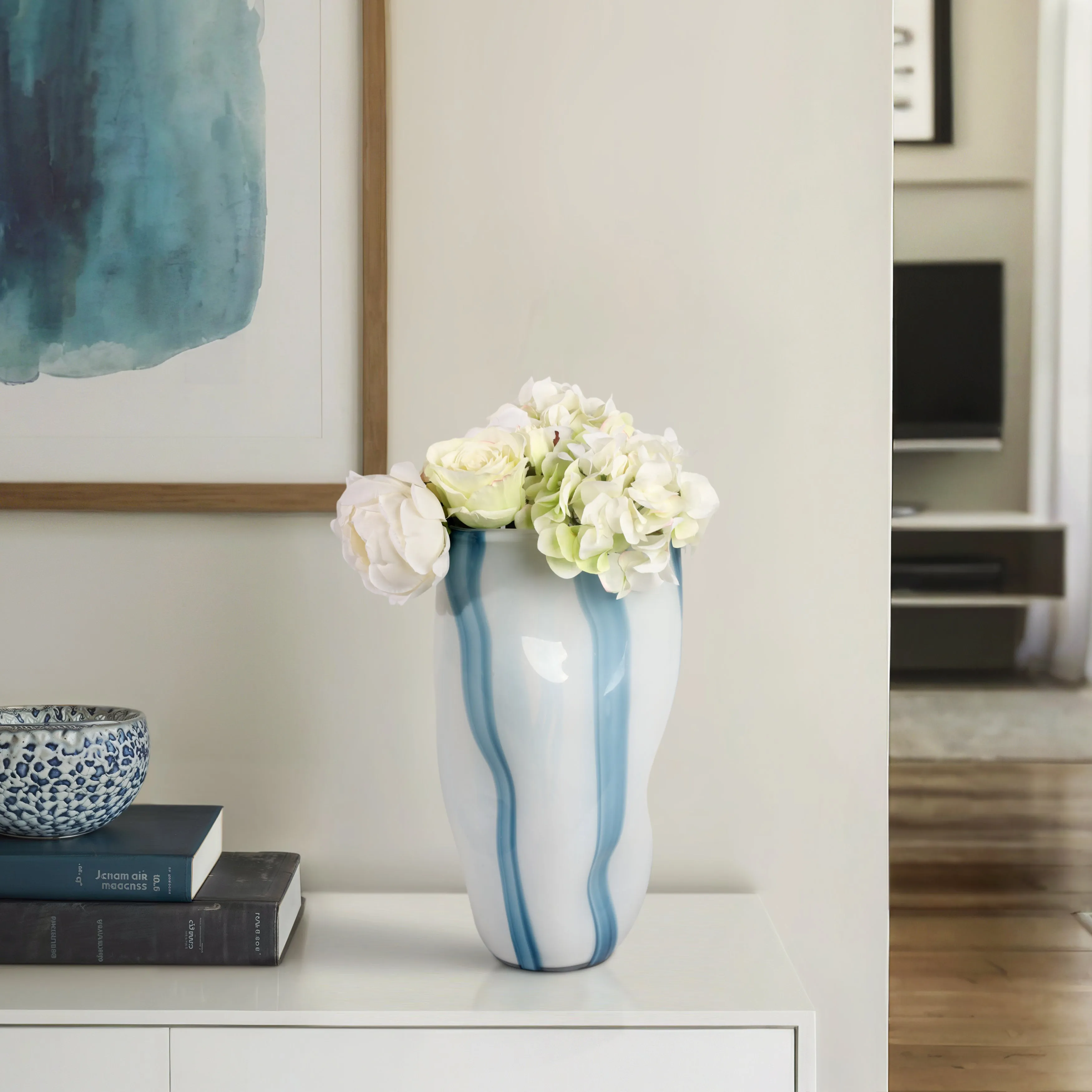 14" Beldan Large Blue Glass Vase