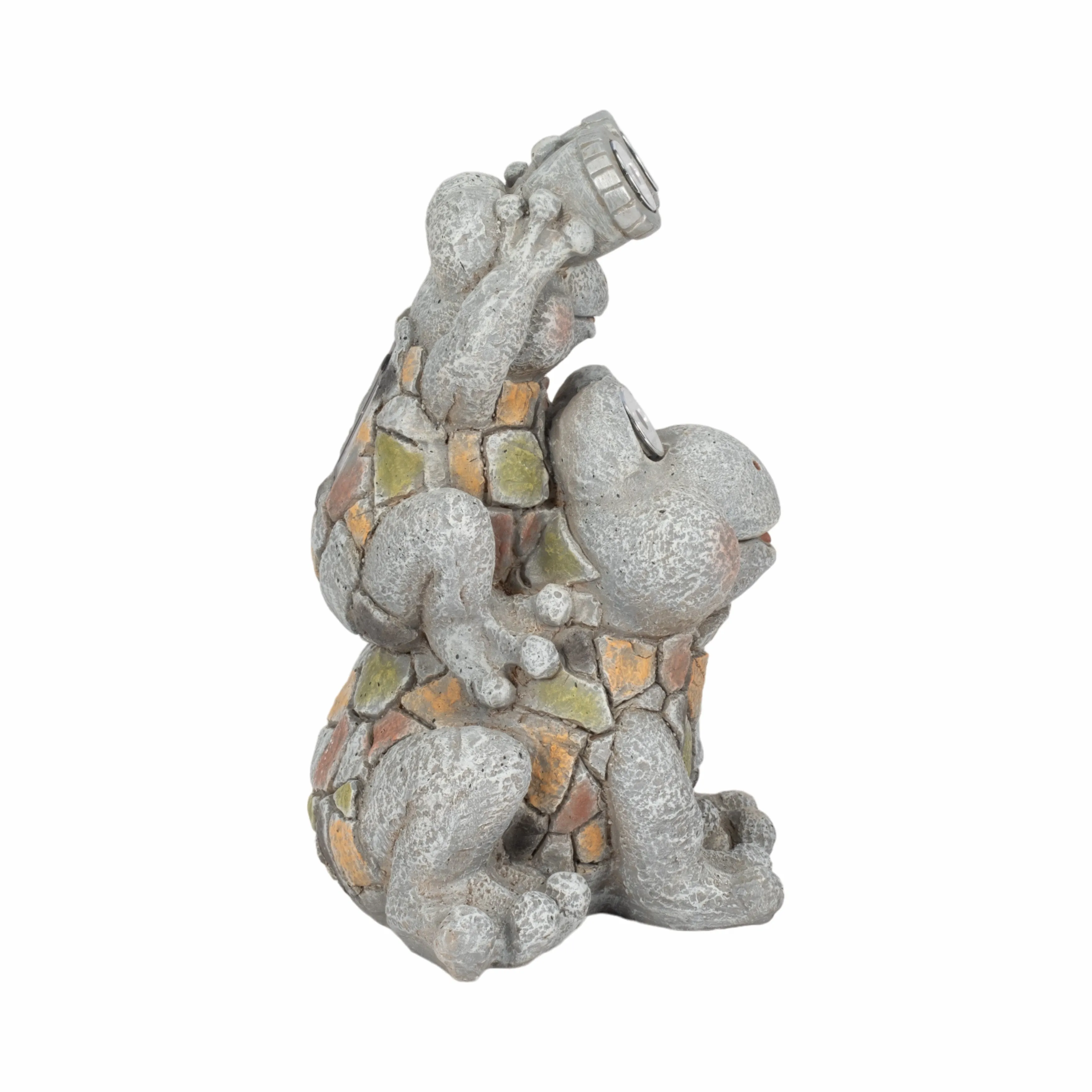 14" Frogs Piggy Back Ride Solar Eyes, Grey