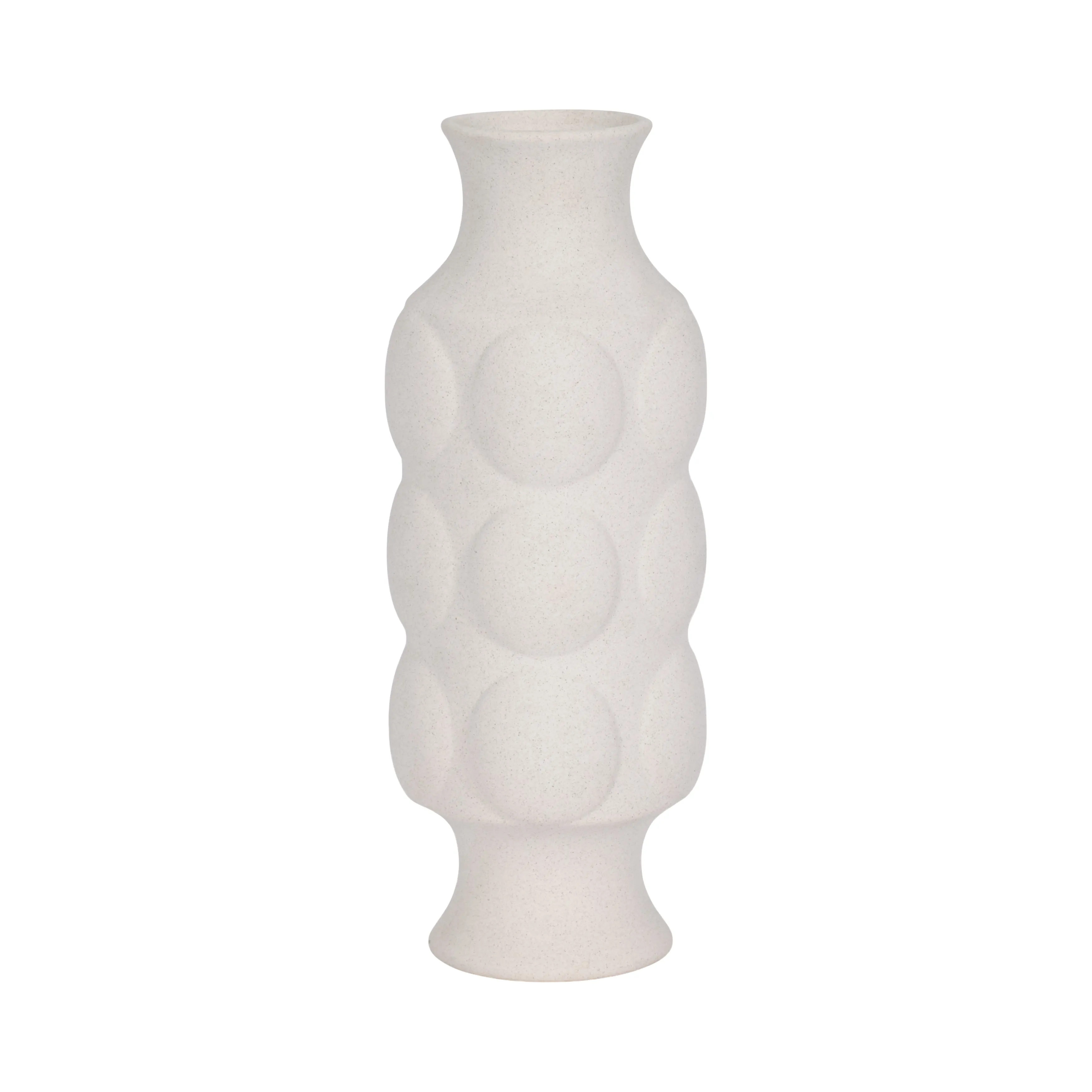 14" Large Dot Embossed Vase Sand Texture, White