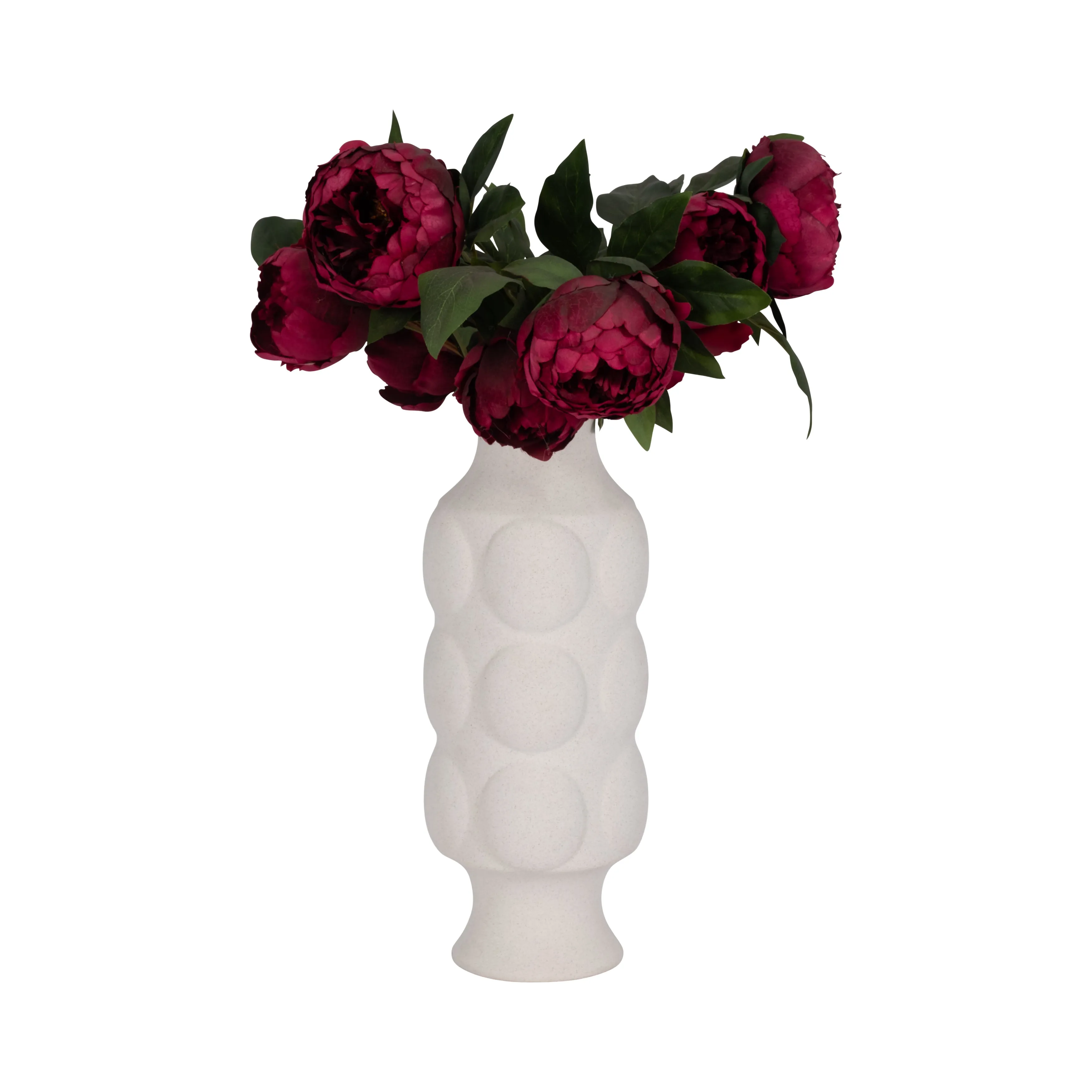 14" Large Dot Embossed Vase Sand Texture, White