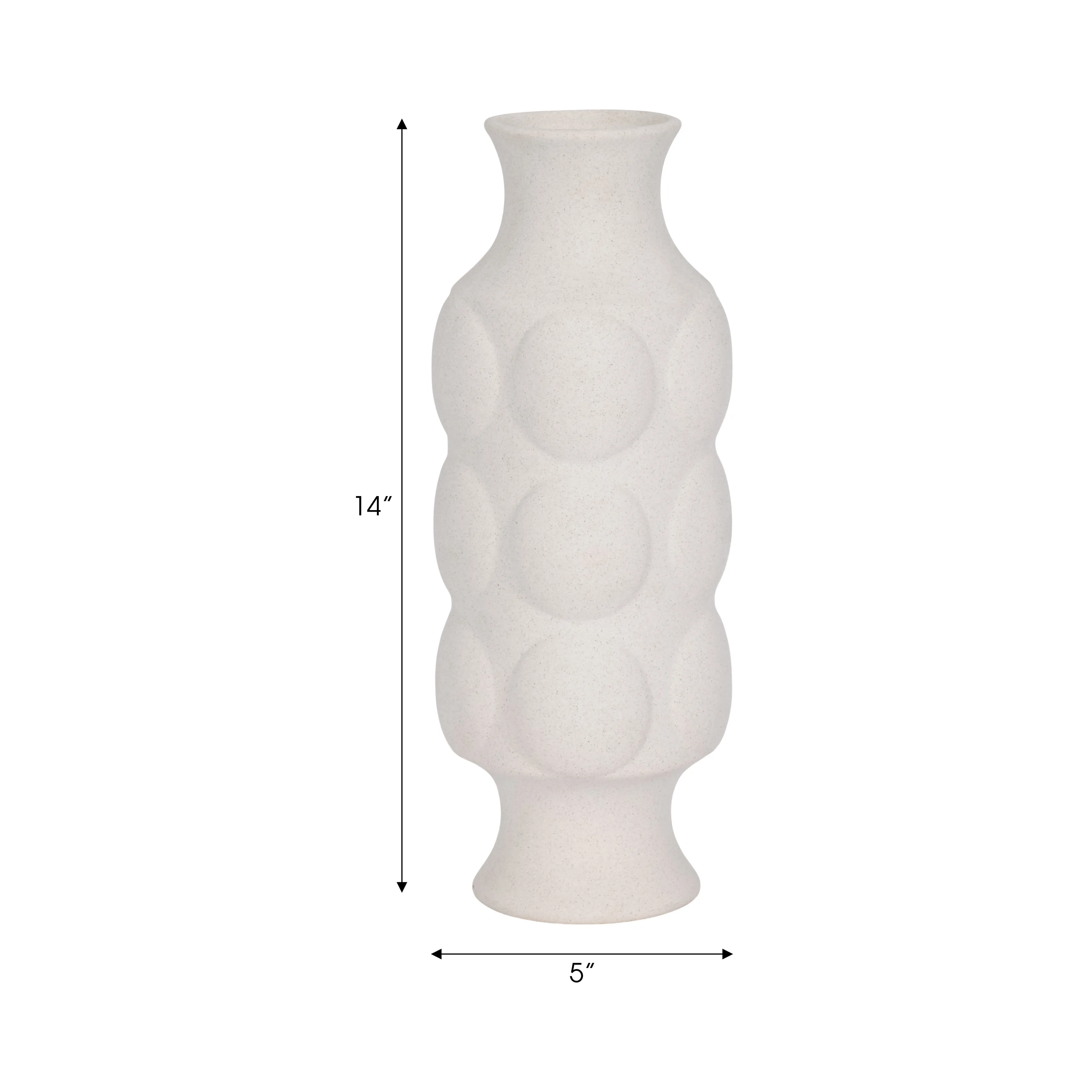 14" Large Dot Embossed Vase Sand Texture, White