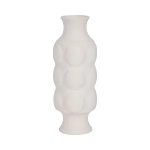 14" Large Dot Embossed Vase Sand Texture, White
