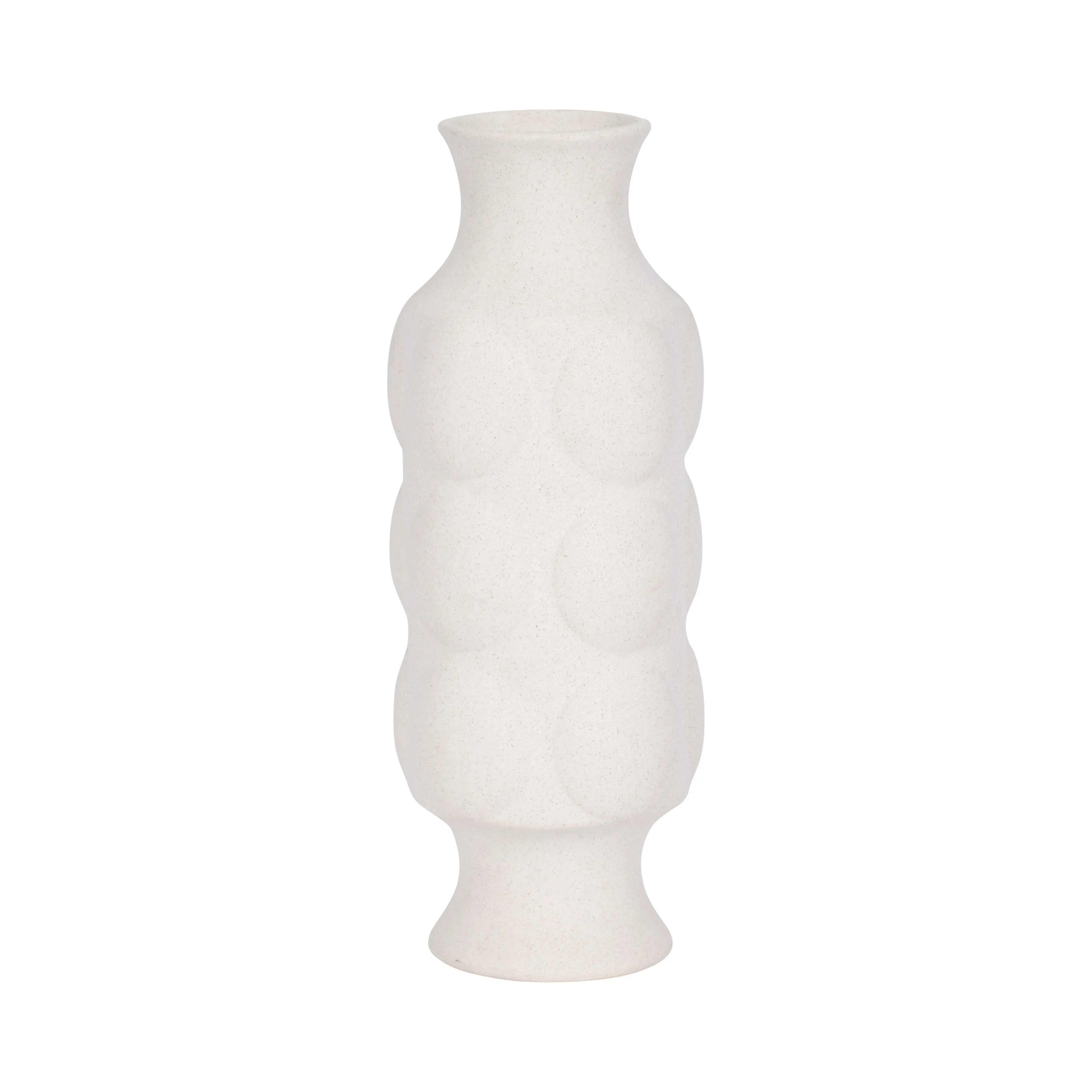 14" Large Dot Embossed Vase Sand Texture, White