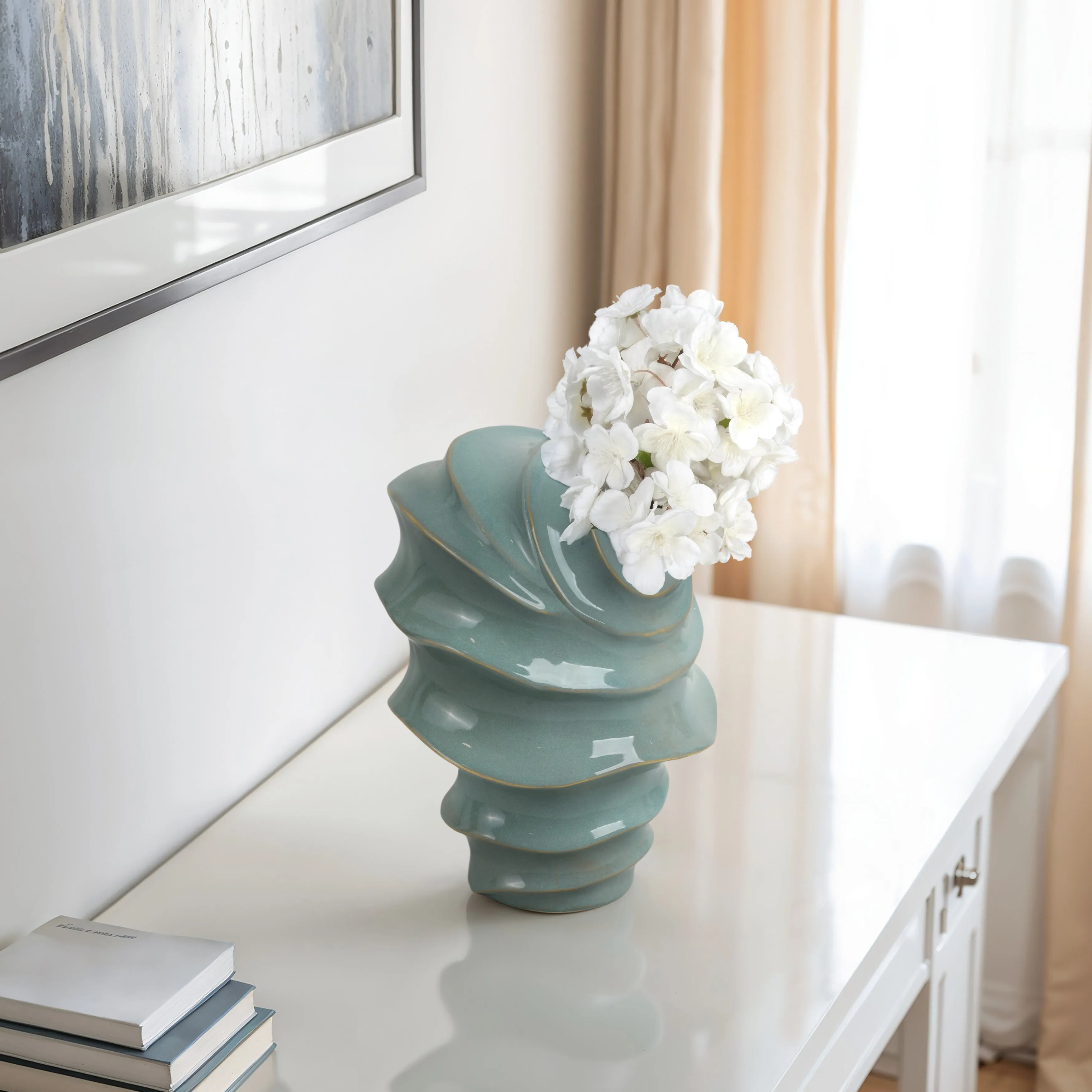 14" Seaside Small Blue Cer Vase