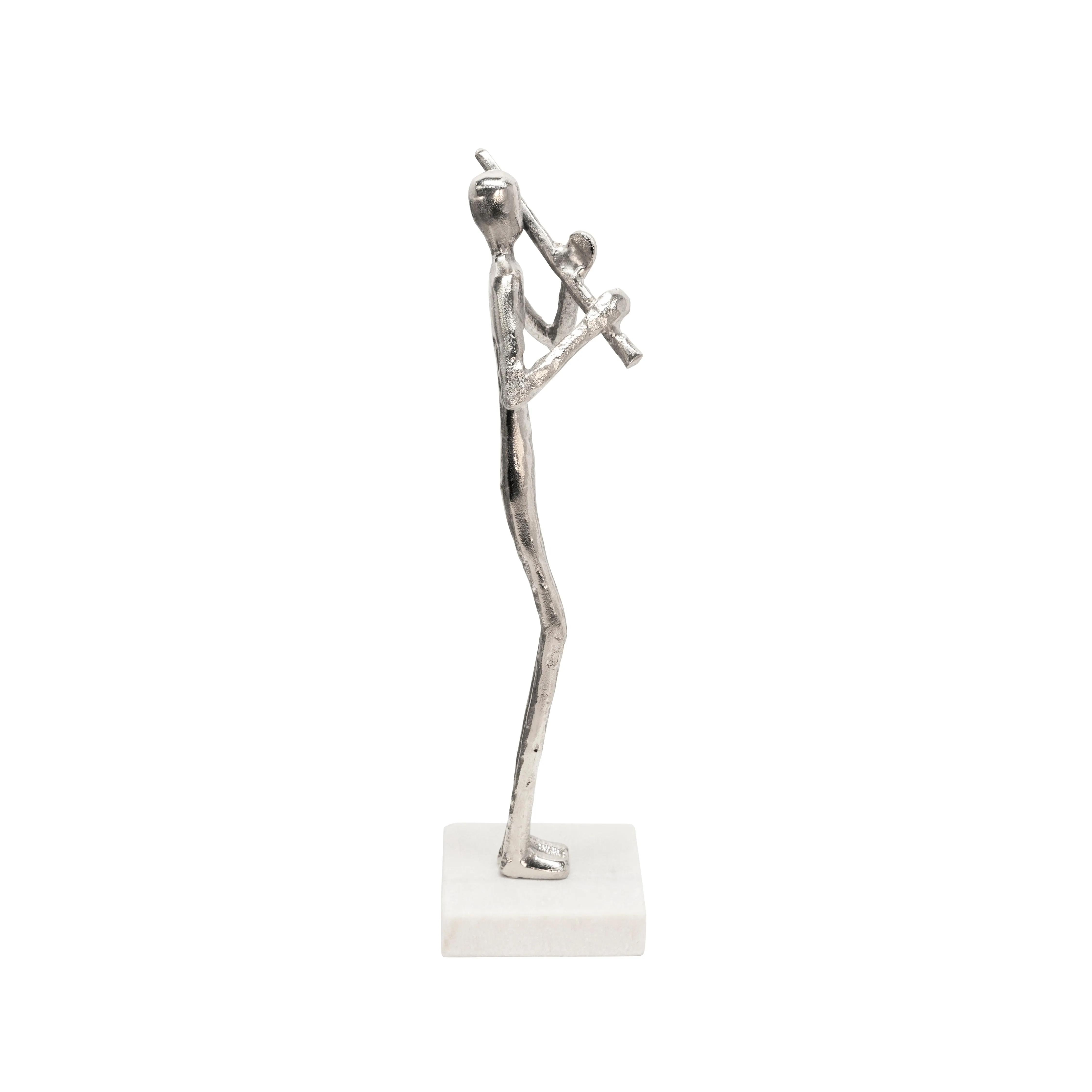 15" FLUTE MUSICIAN ON MARBLE BASE, SILVER