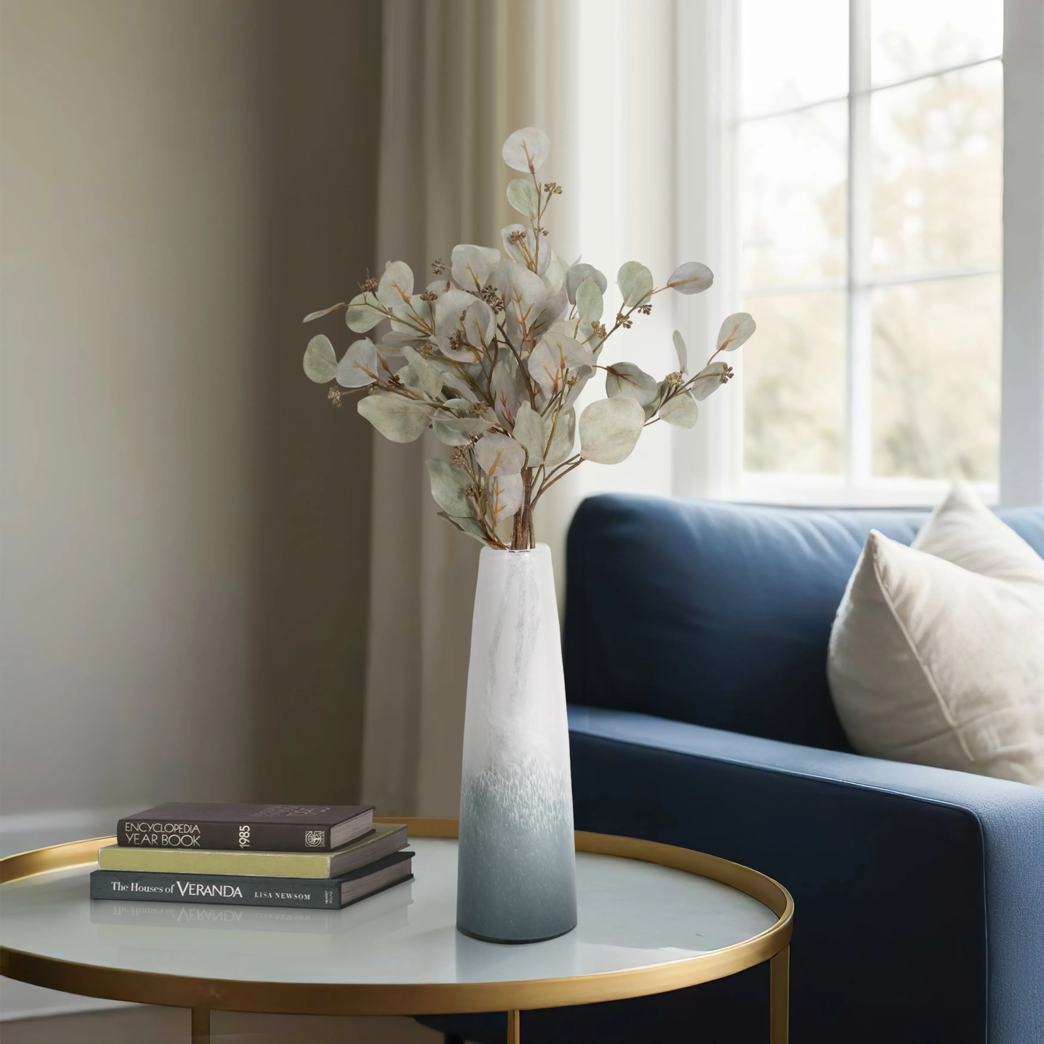 15" Light Blue Waters Vase, Blue/white