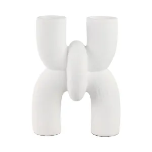 15" MODERN X SHAPE TERRACOTTA VASE, WHITE