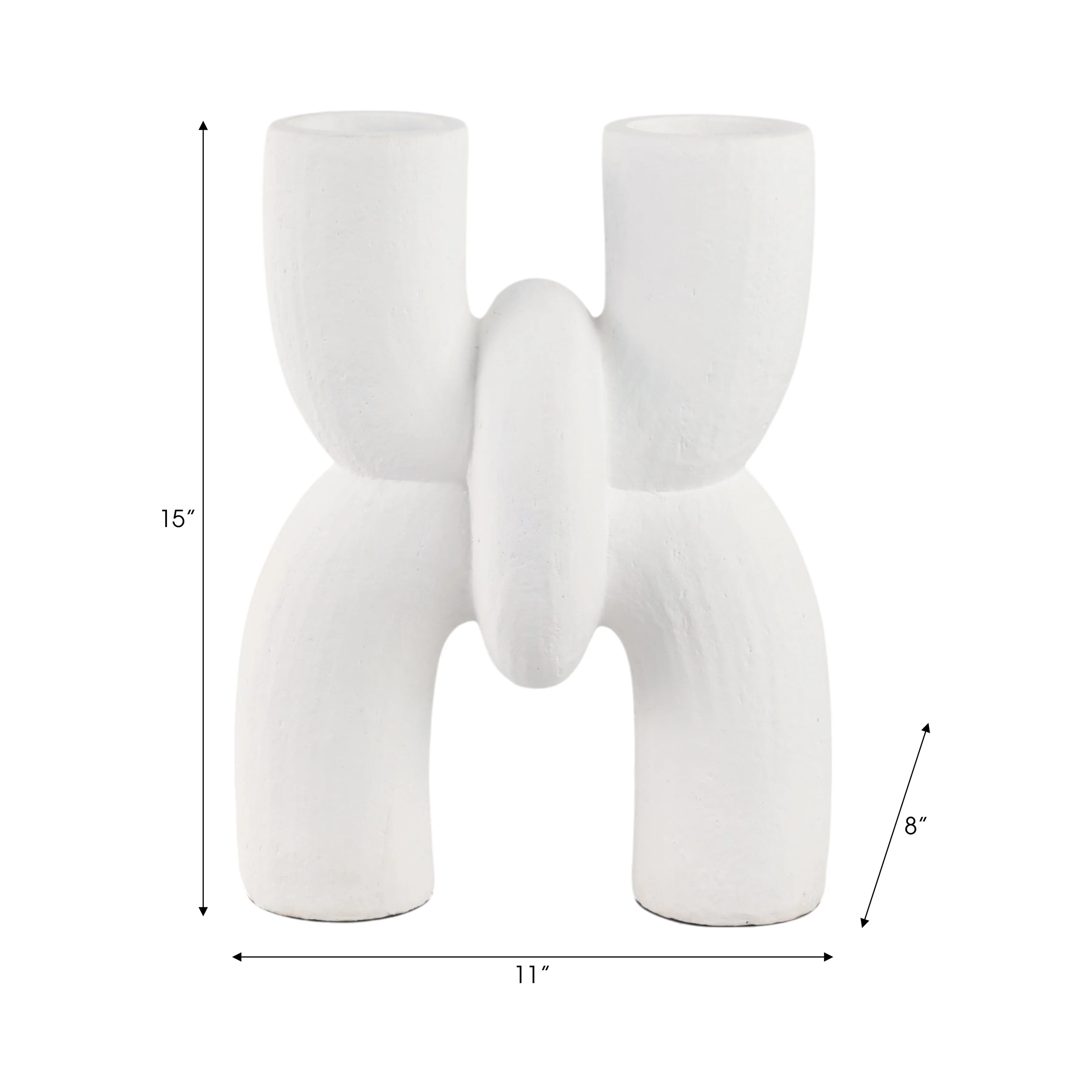15" MODERN X SHAPE TERRACOTTA VASE, WHITE