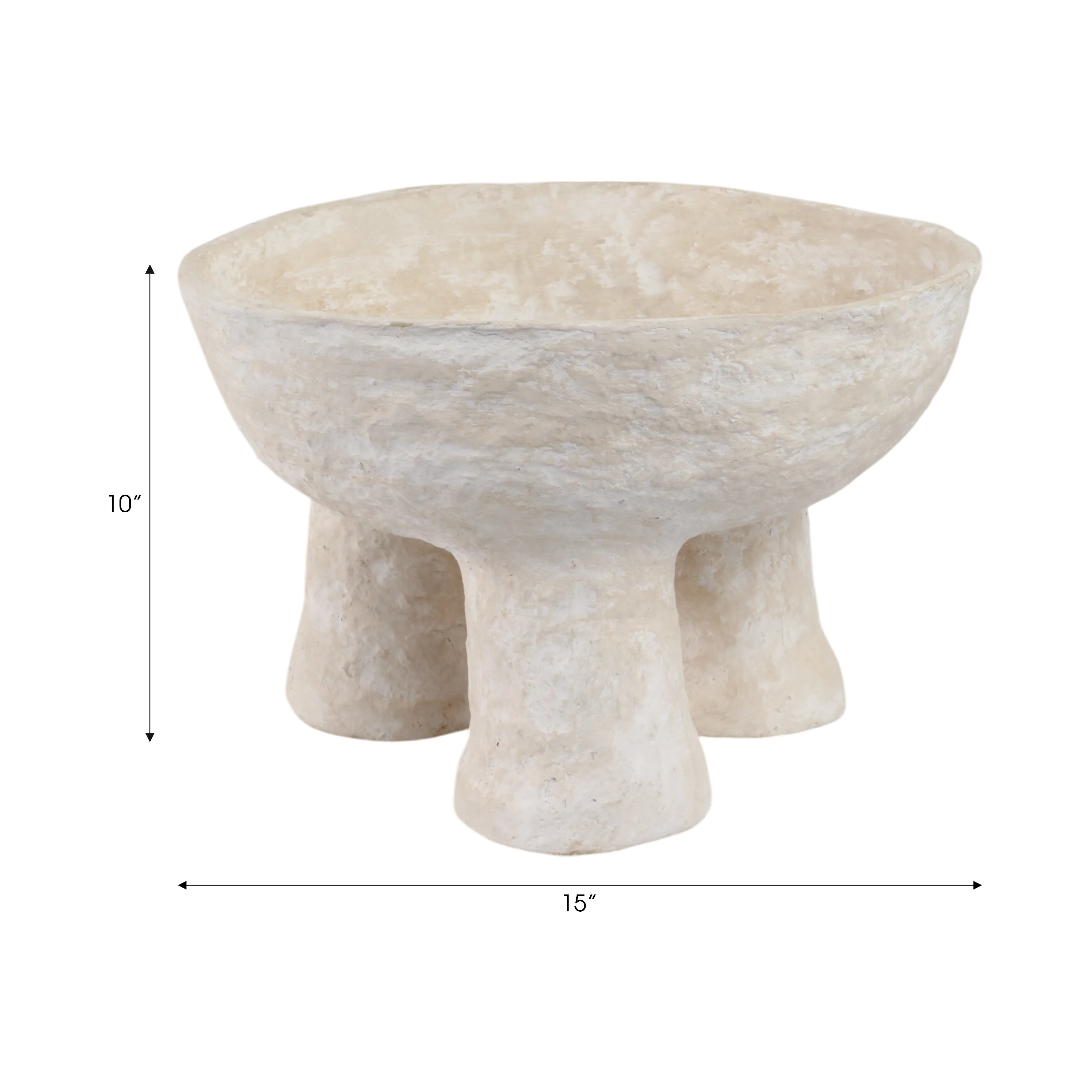 15x10" 3-footed Paper Mache Bowl, White