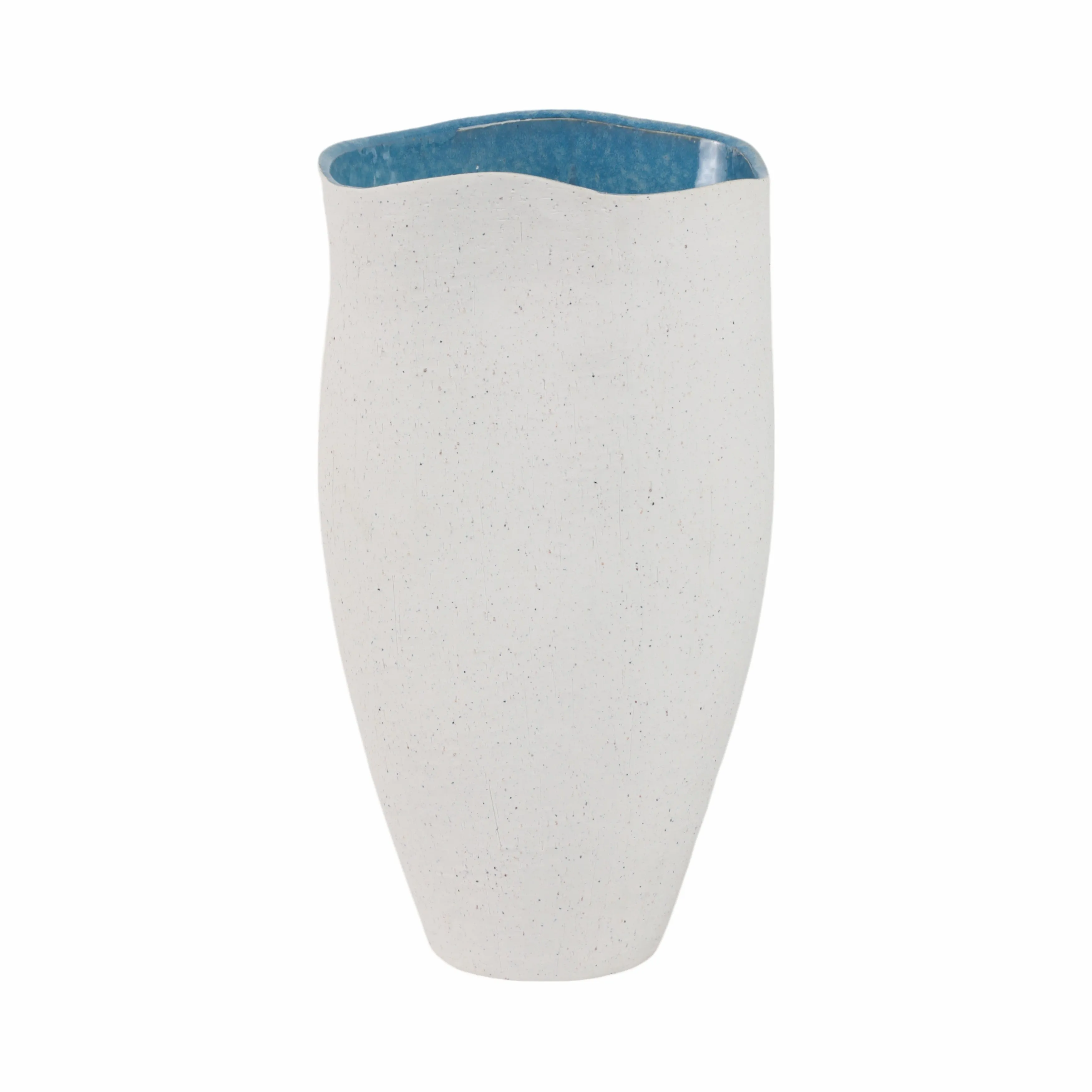 15x8" Textured Organic Vase Reactive Inside, White