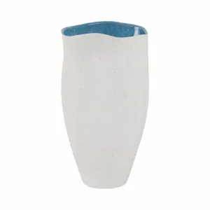 15x8" Textured Organic Vase Reactive Inside, White