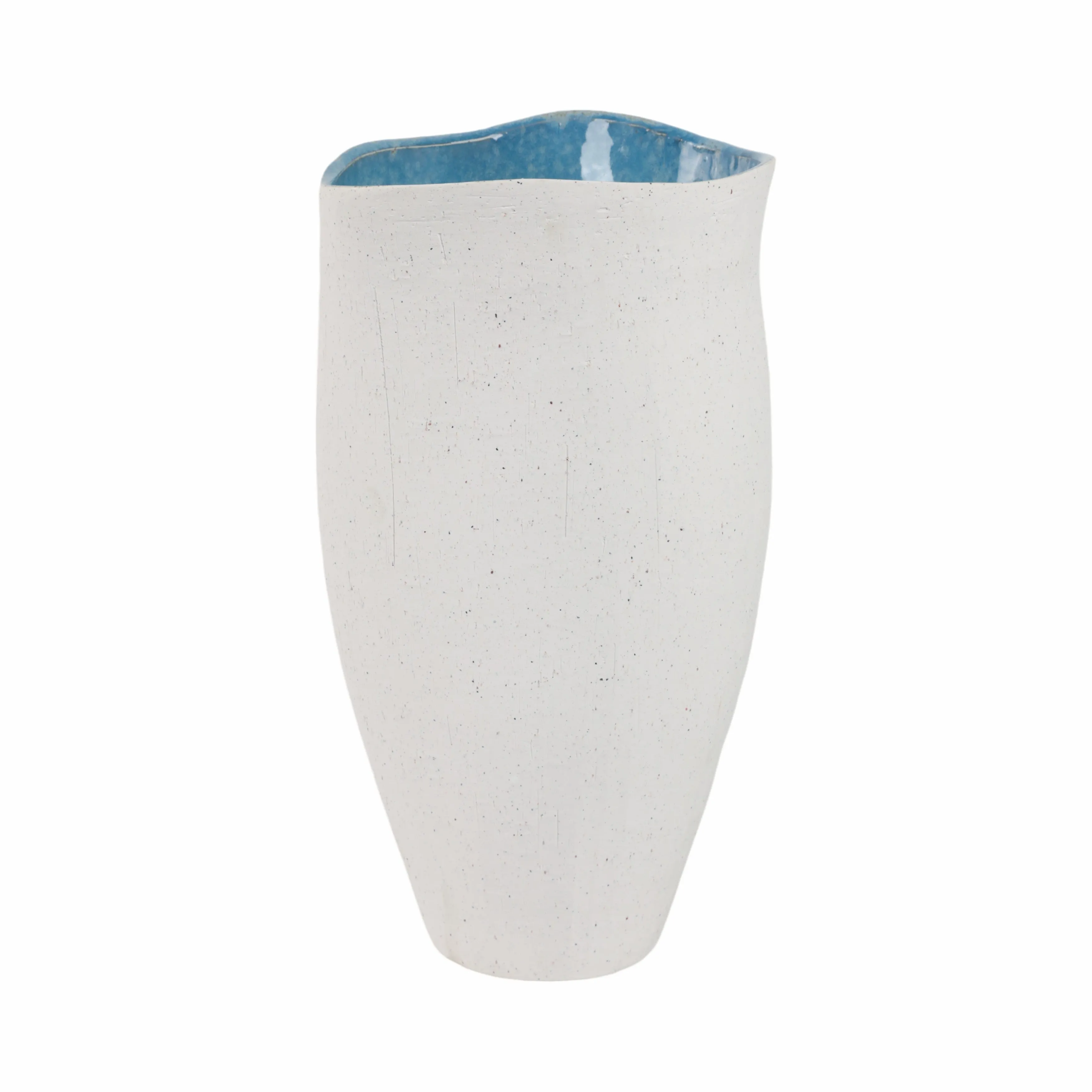 15x8" Textured Organic Vase Reactive Inside, White