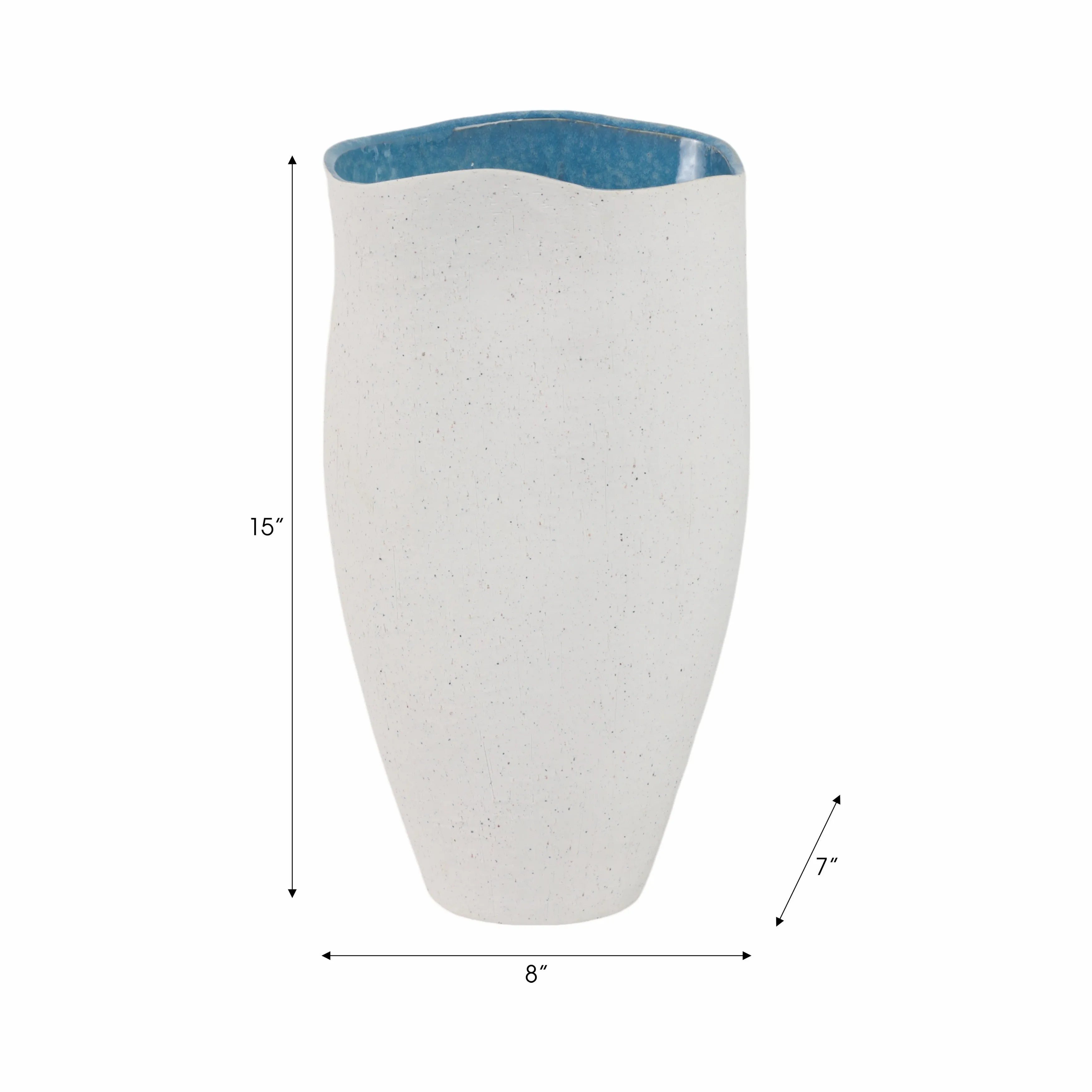 15x8" Textured Organic Vase Reactive Inside, White