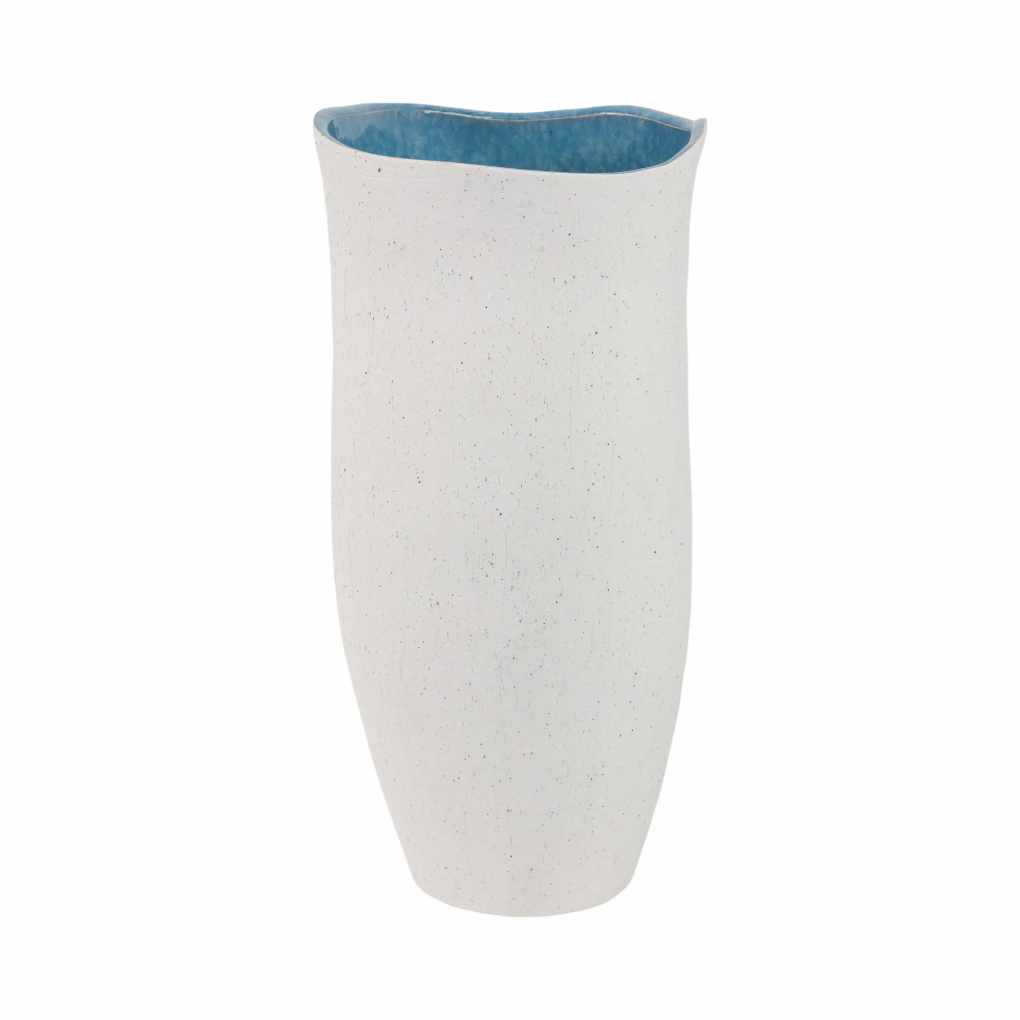 15x8" Textured Organic Vase Reactive Inside, White