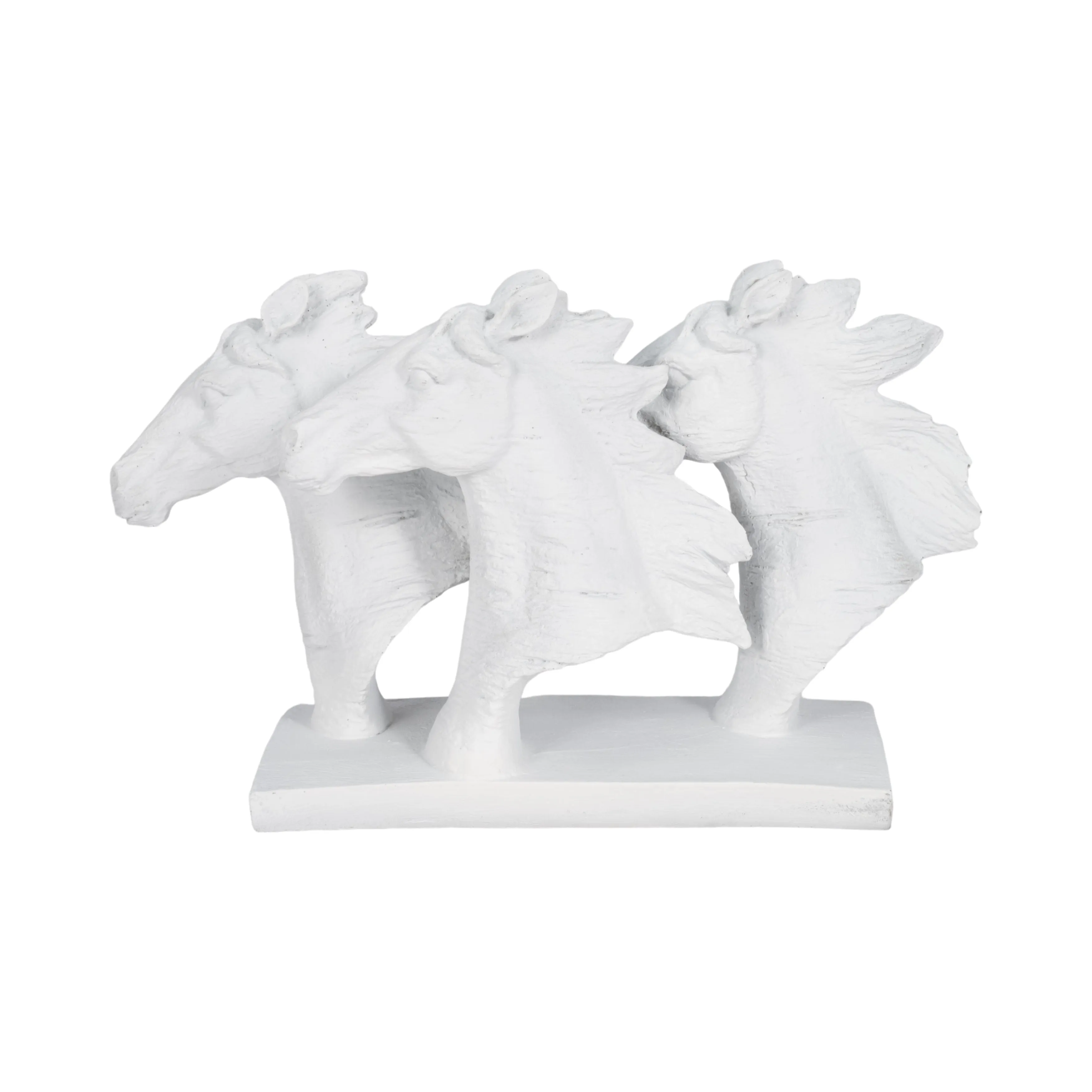 16" Horse Heads Sculpture Rough Texture, White