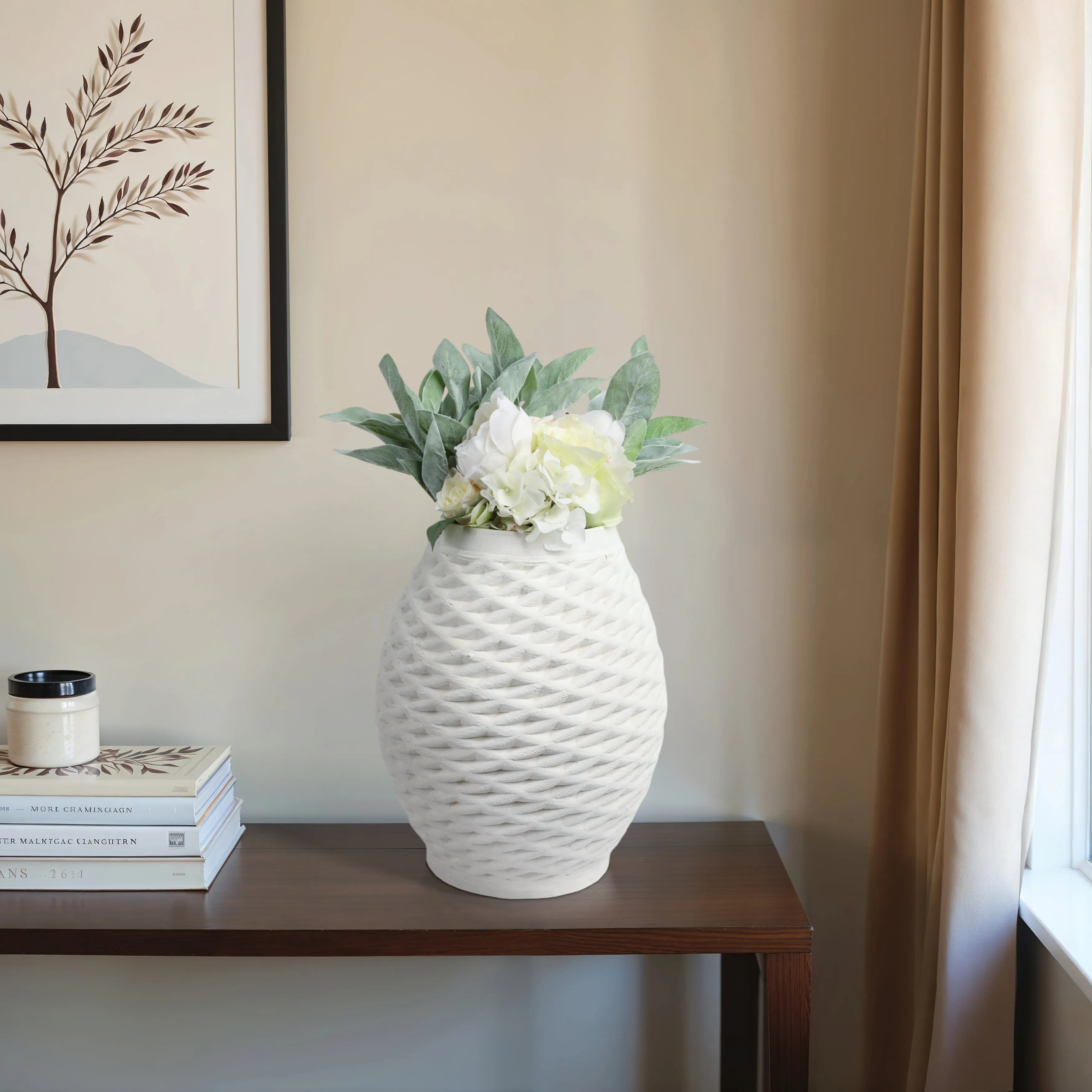 16"talland Large 3d Printed Porcelain Vase, Ivory
