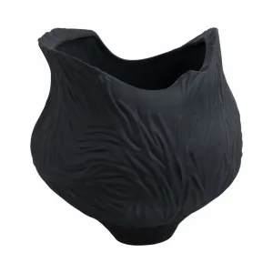 16"trevino Large 3d Printed Porcelain Vase, Blk