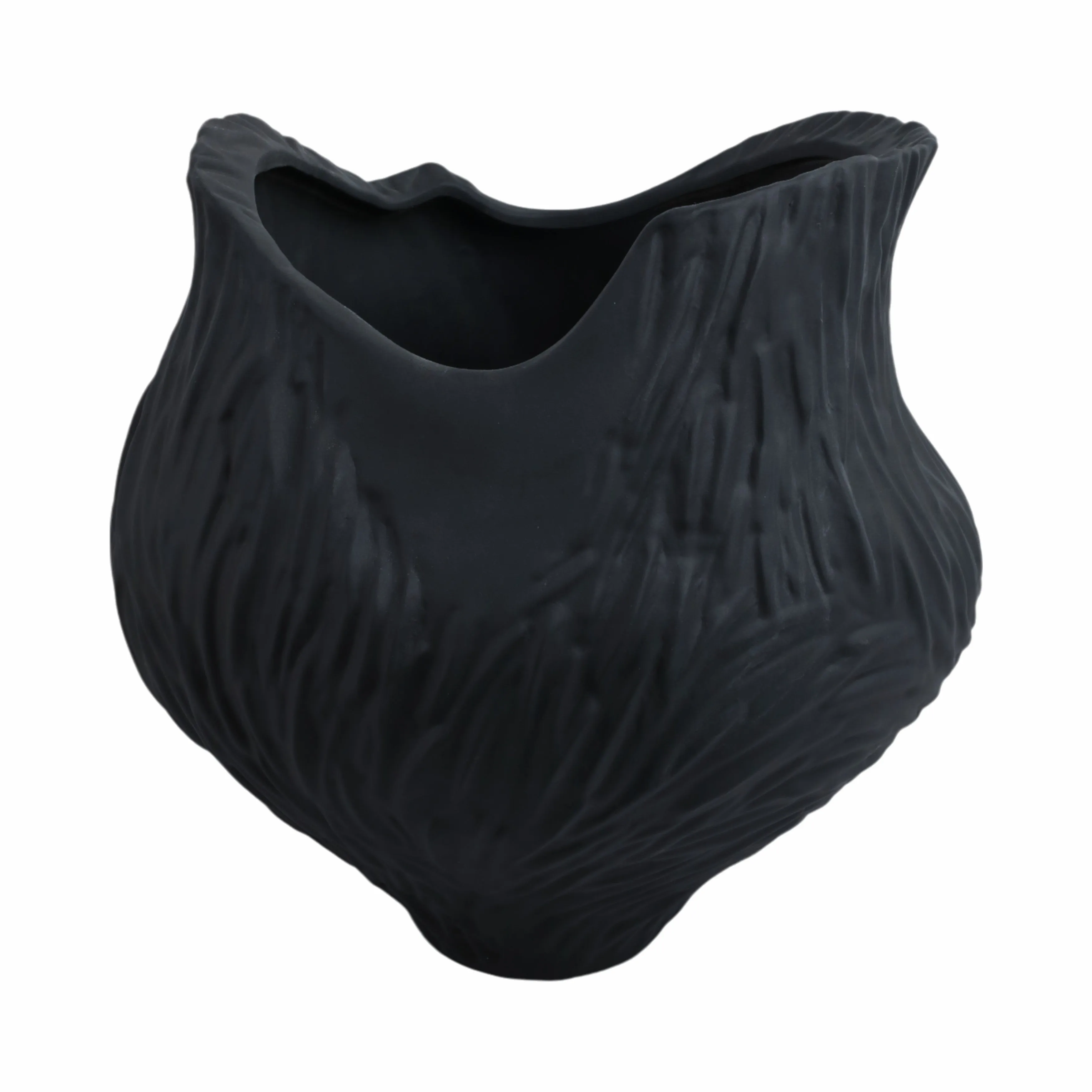 16"trevino Large 3d Printed Porcelain Vase, Blk