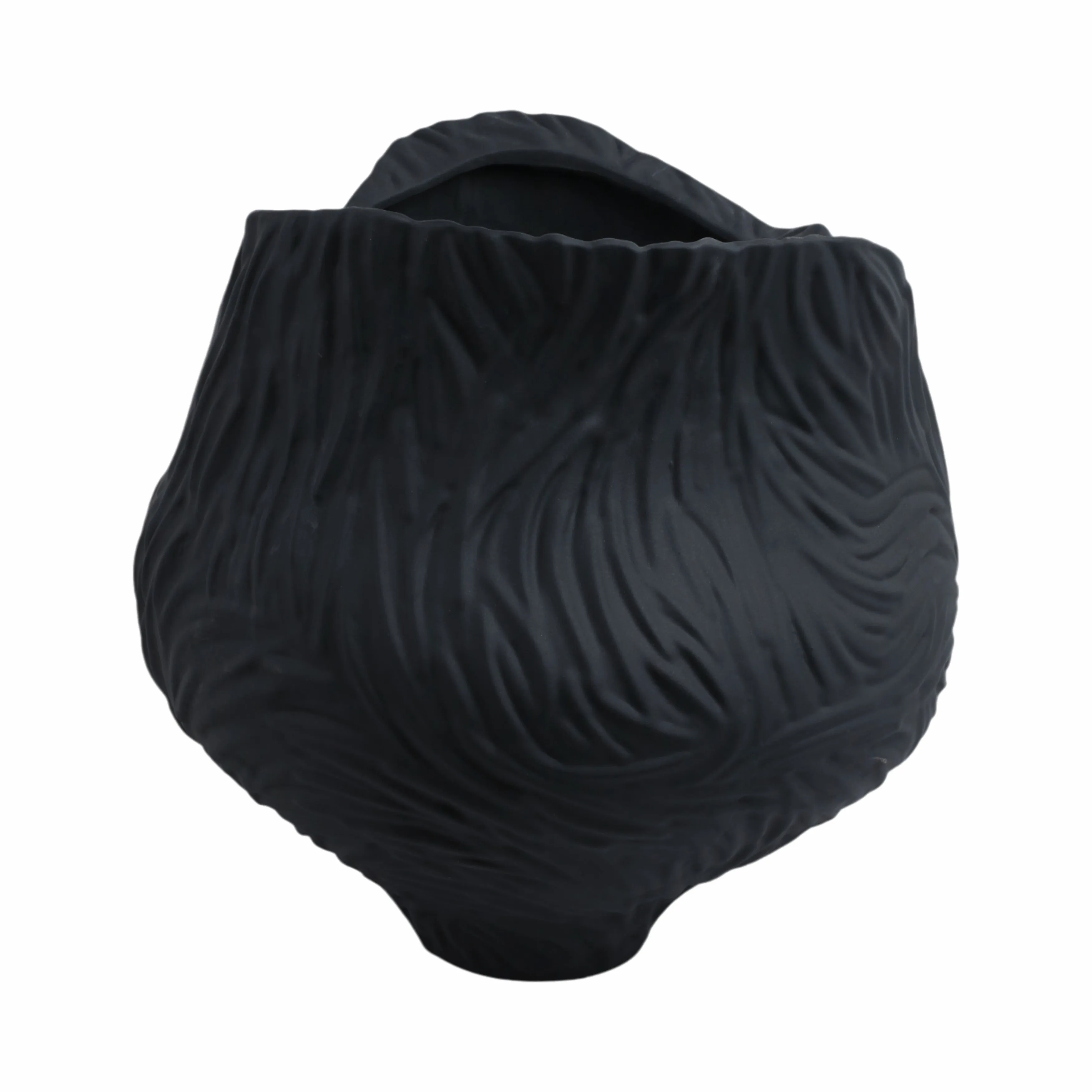 16"trevino Large 3d Printed Porcelain Vase, Blk