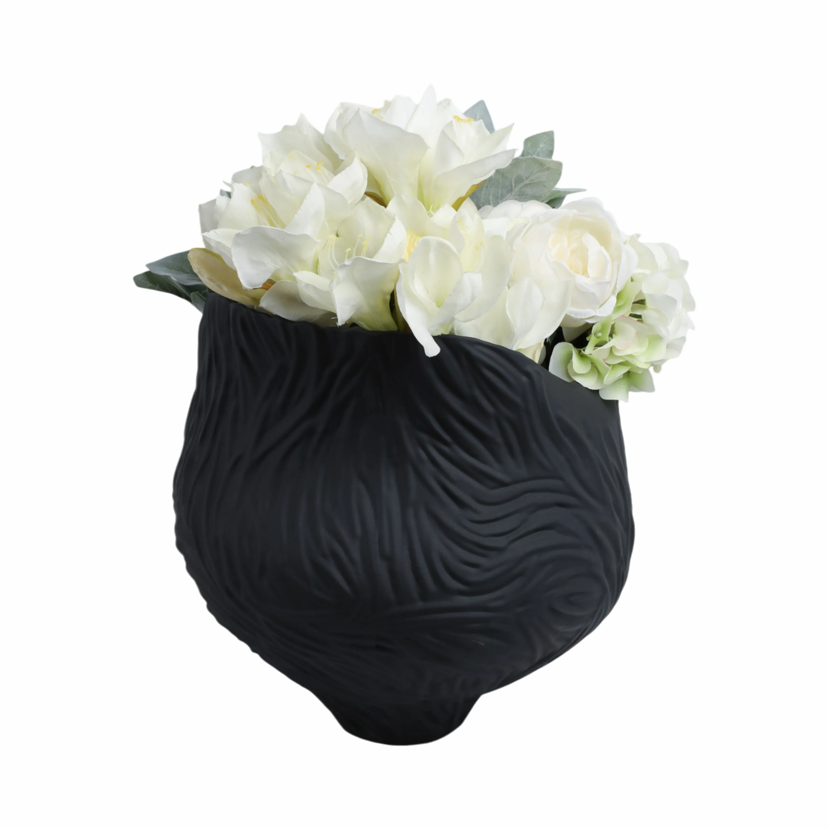 16"trevino Large 3d Printed Porcelain Vase, Blk