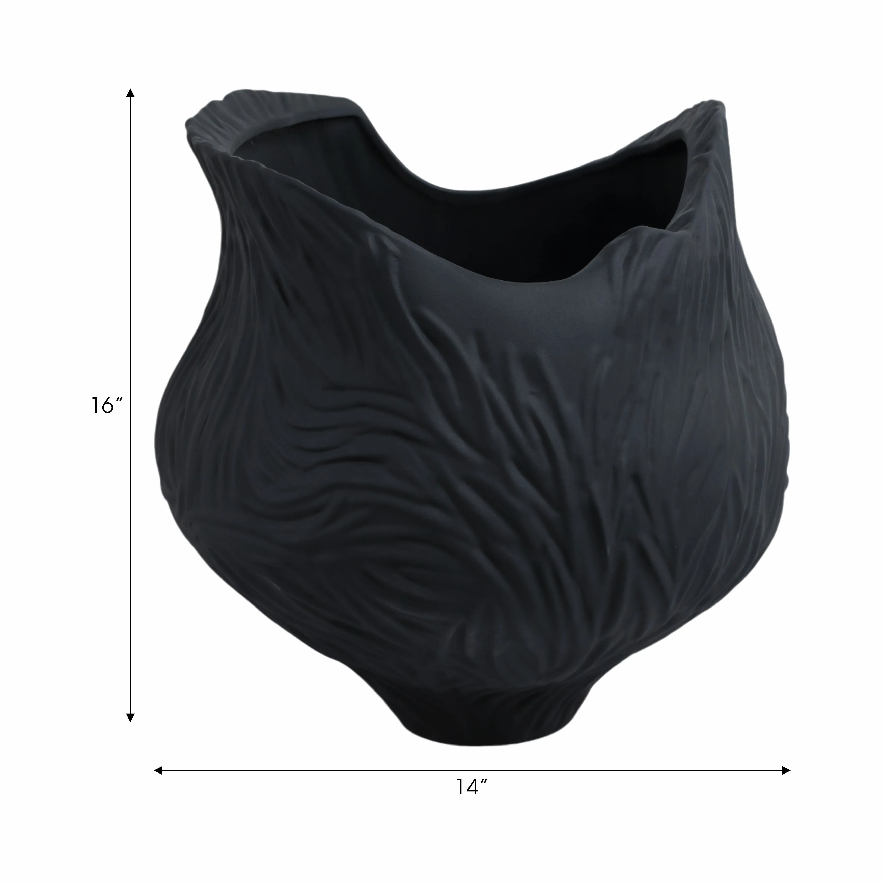 16"trevino Large 3d Printed Porcelain Vase, Blk