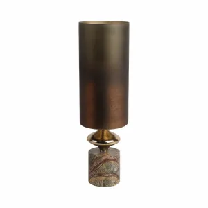 17" Kano Sm Glass Hurricane W/stone Base, Green