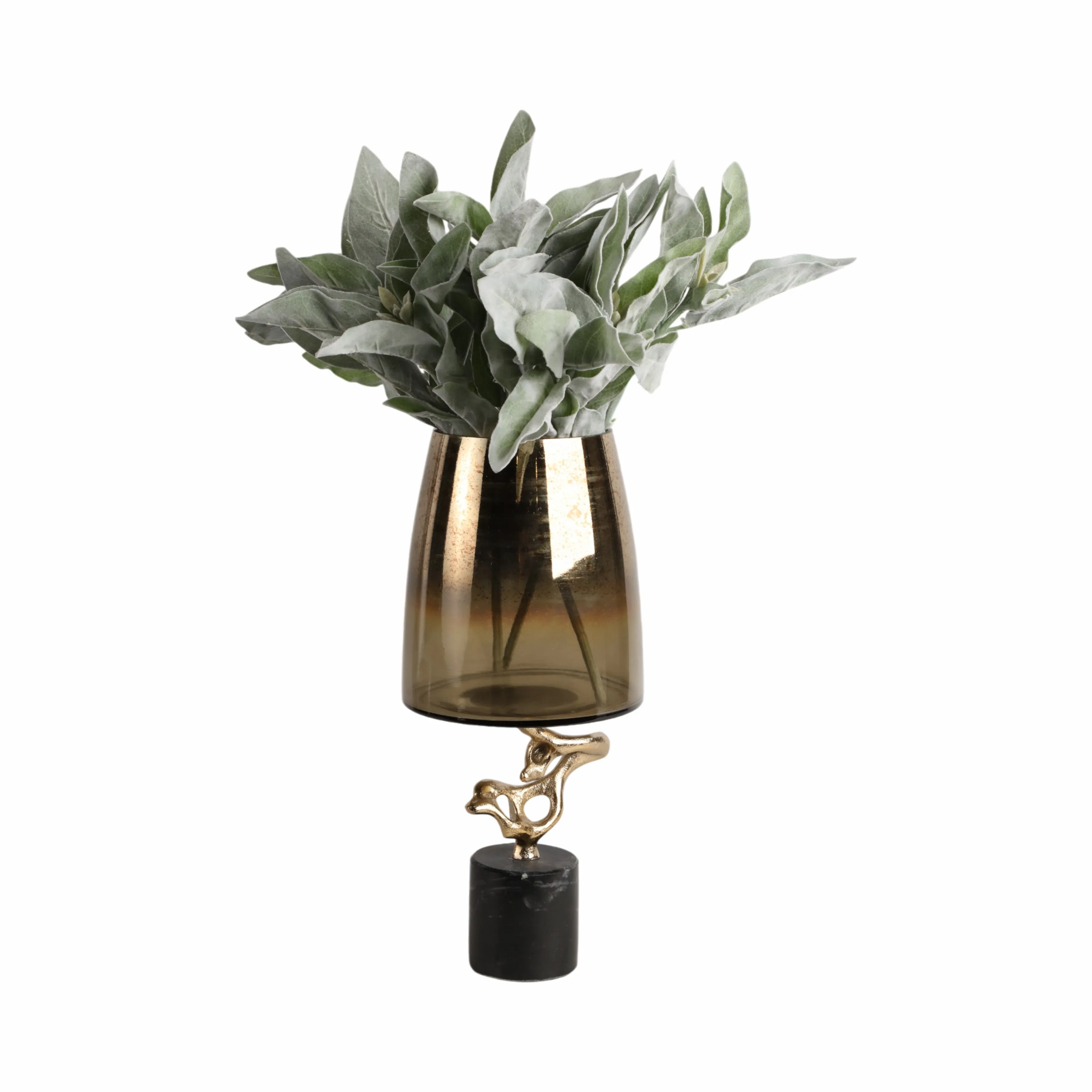 17" Lusaka Sm Hurrican Glass W/stone Base, Gold