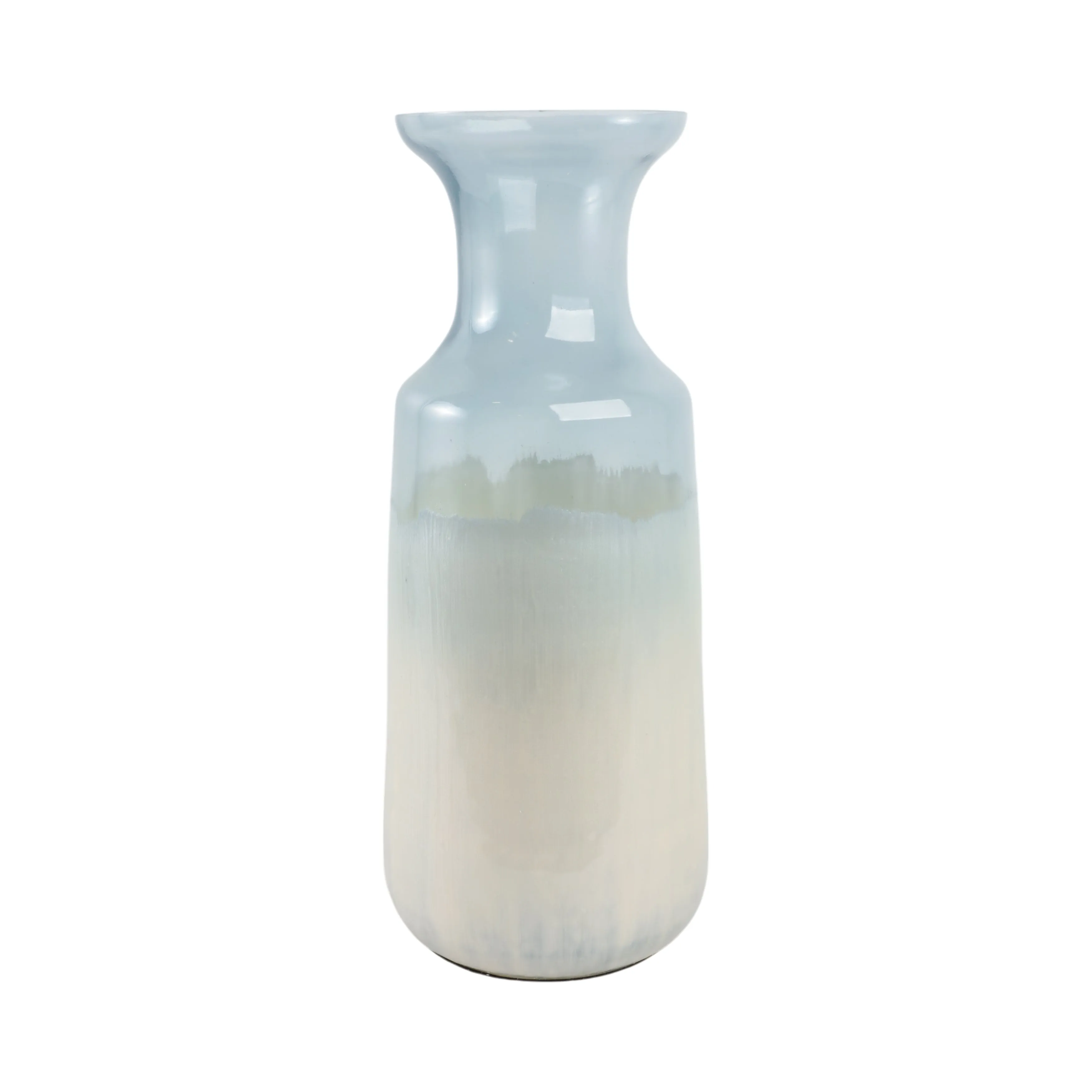 17x7" Frosted Glass Vase, Blue/white