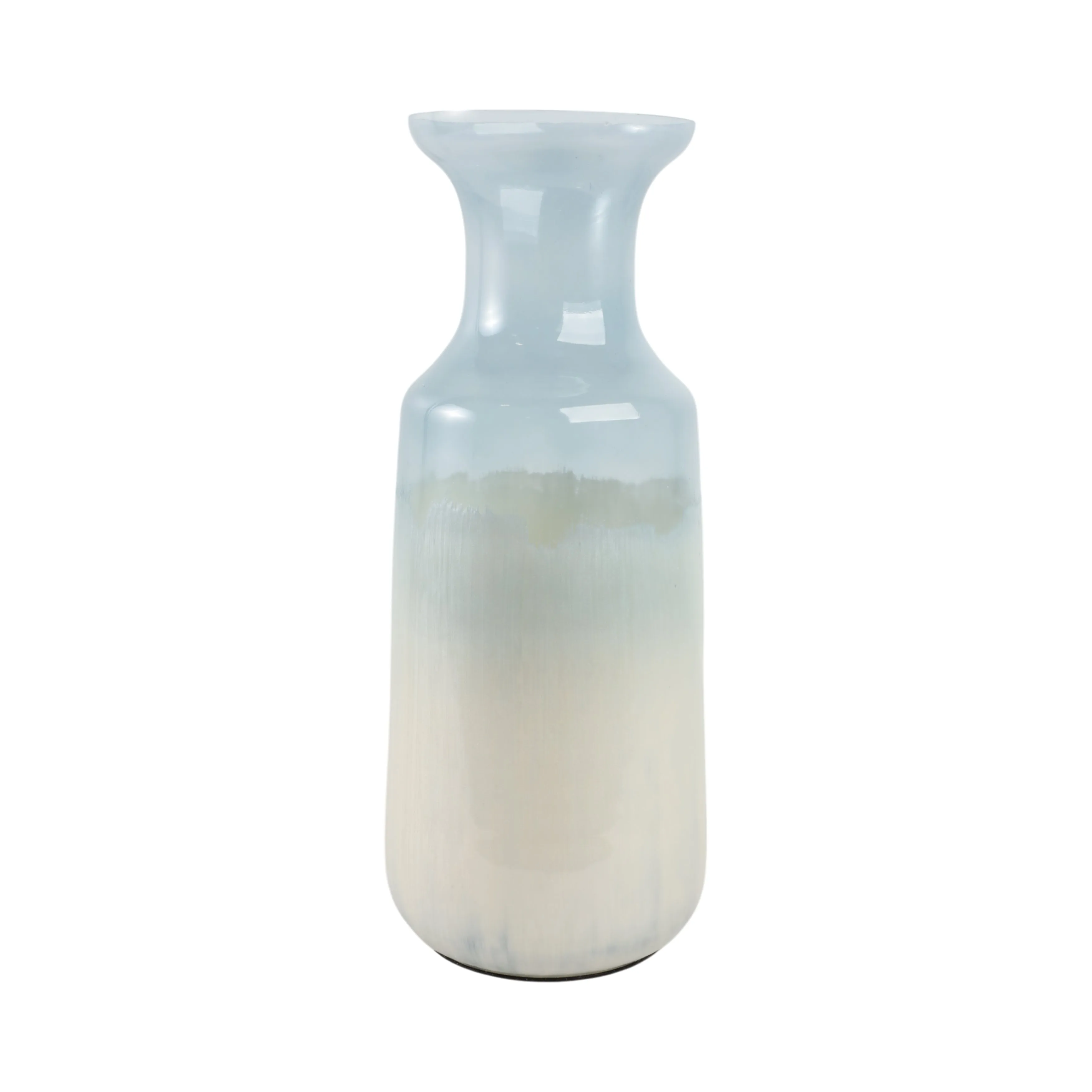 17x7" Frosted Glass Vase, Blue/white