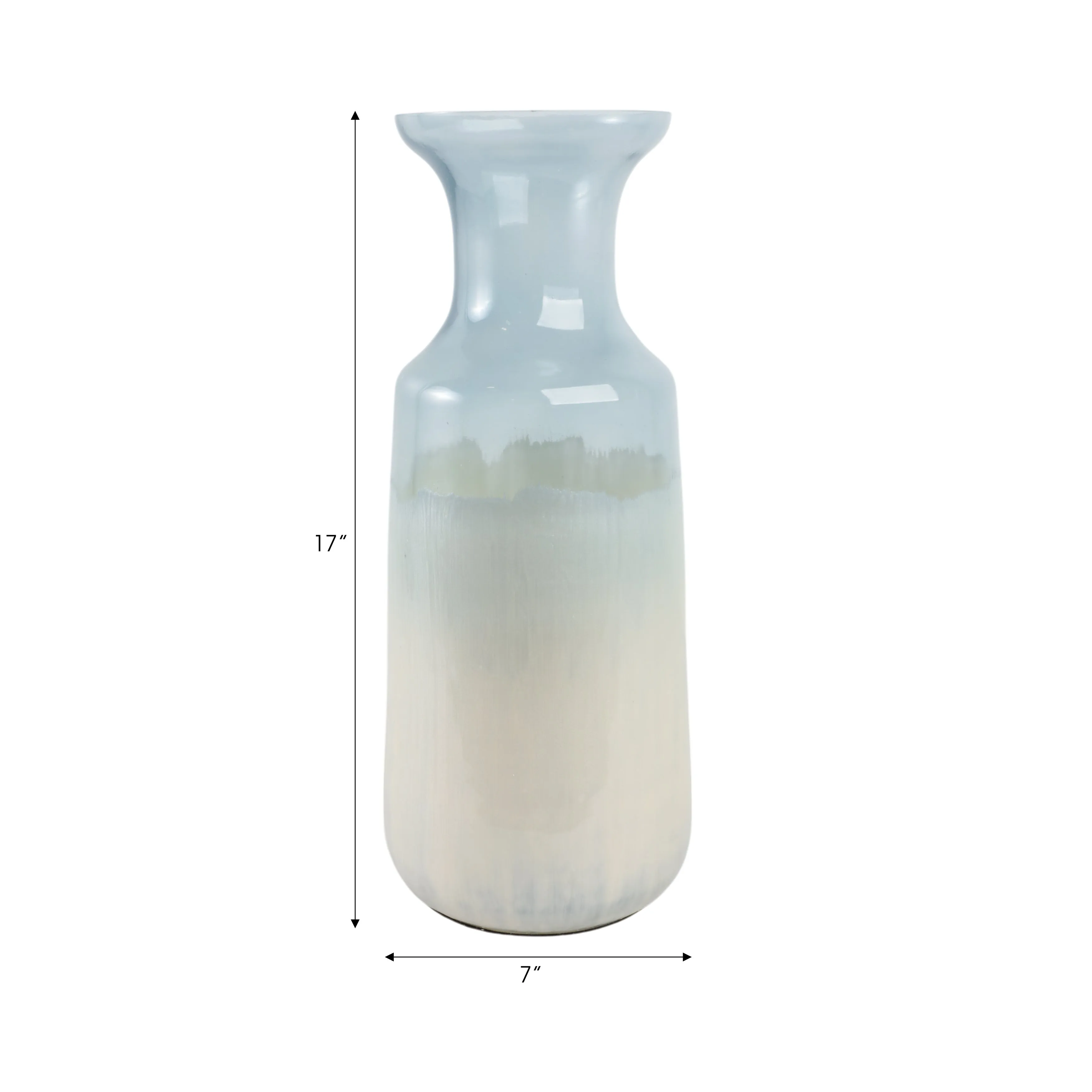 17x7" Frosted Glass Vase, Blue/white
