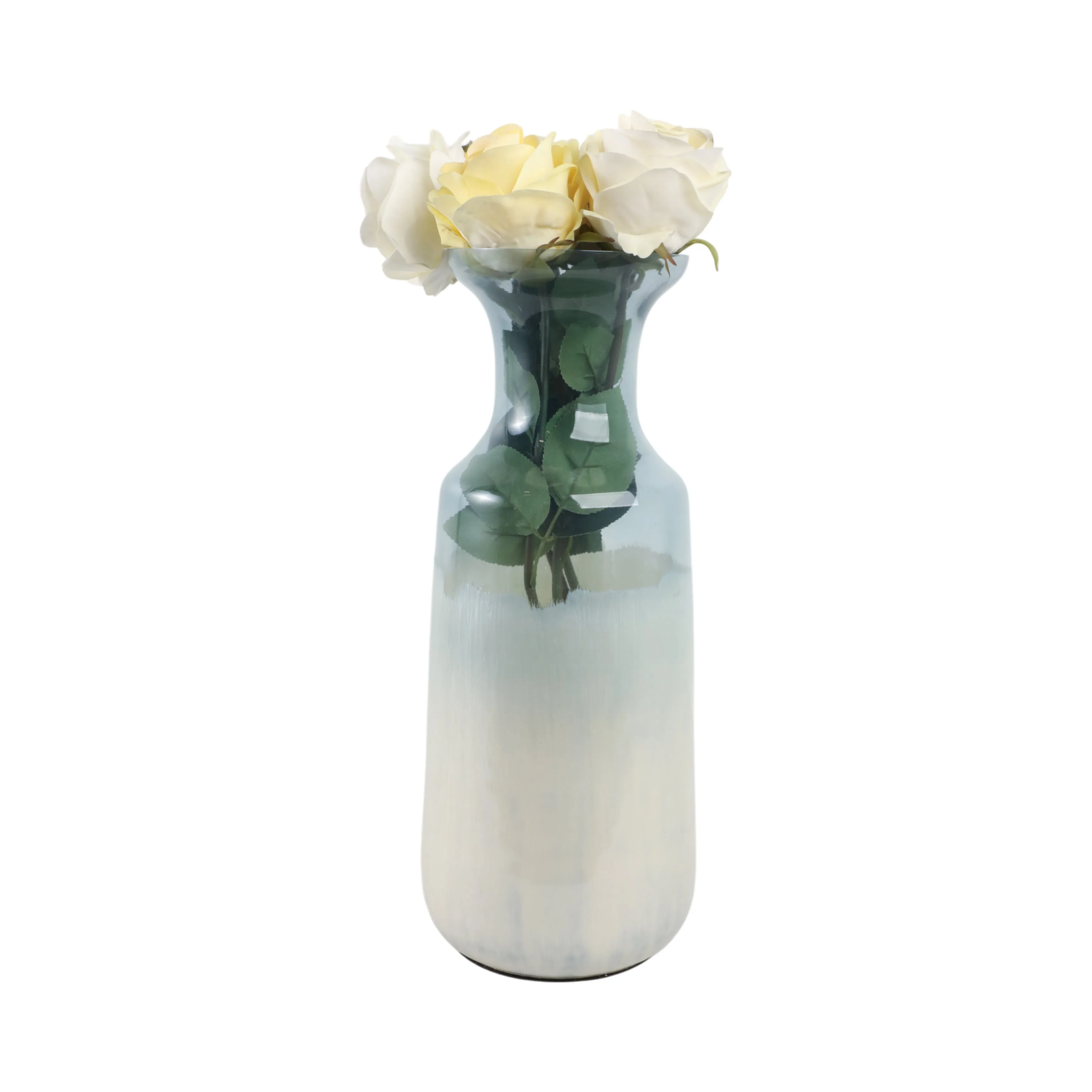 17x7" Frosted Glass Vase, Blue/white