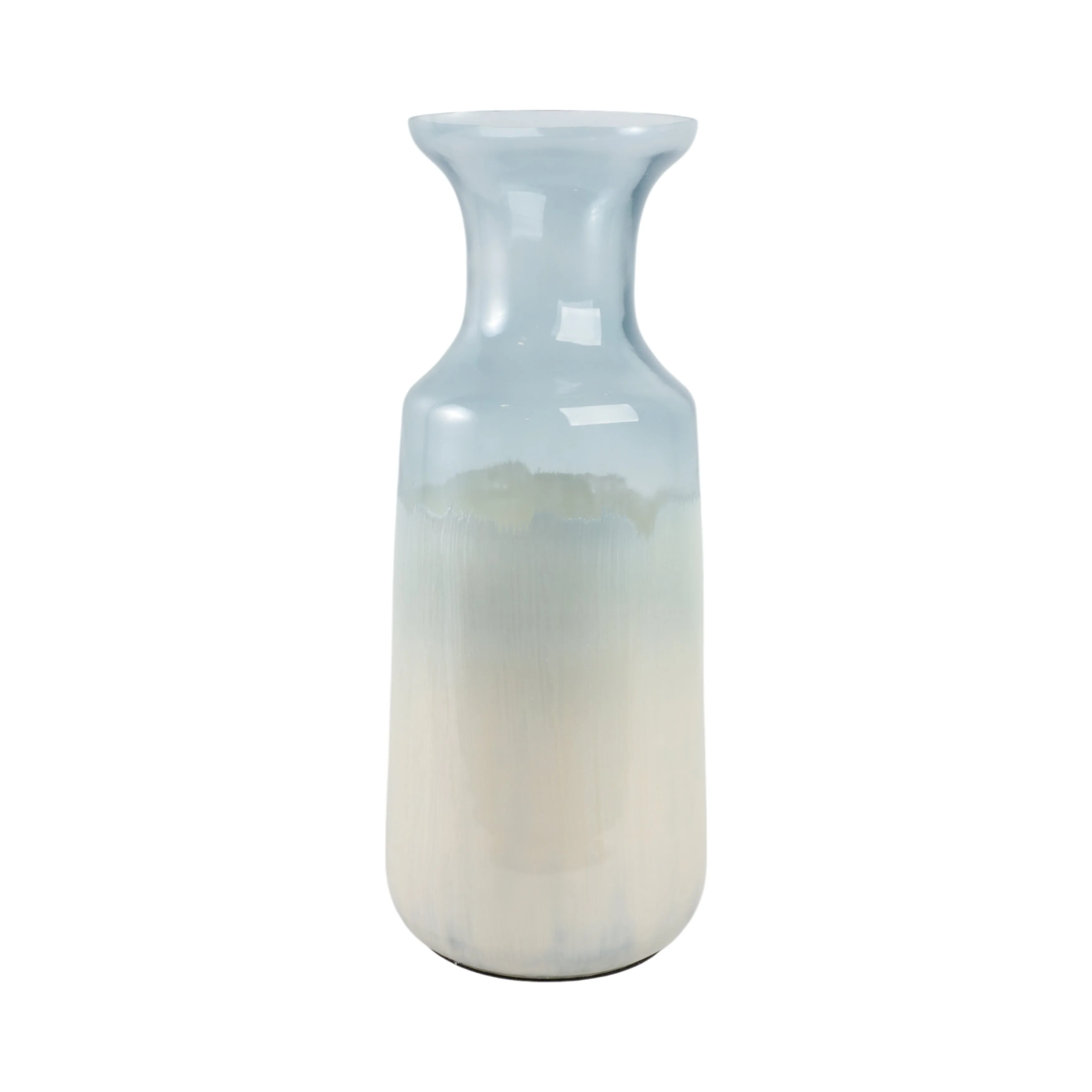 17x7" Frosted Glass Vase, Blue/white