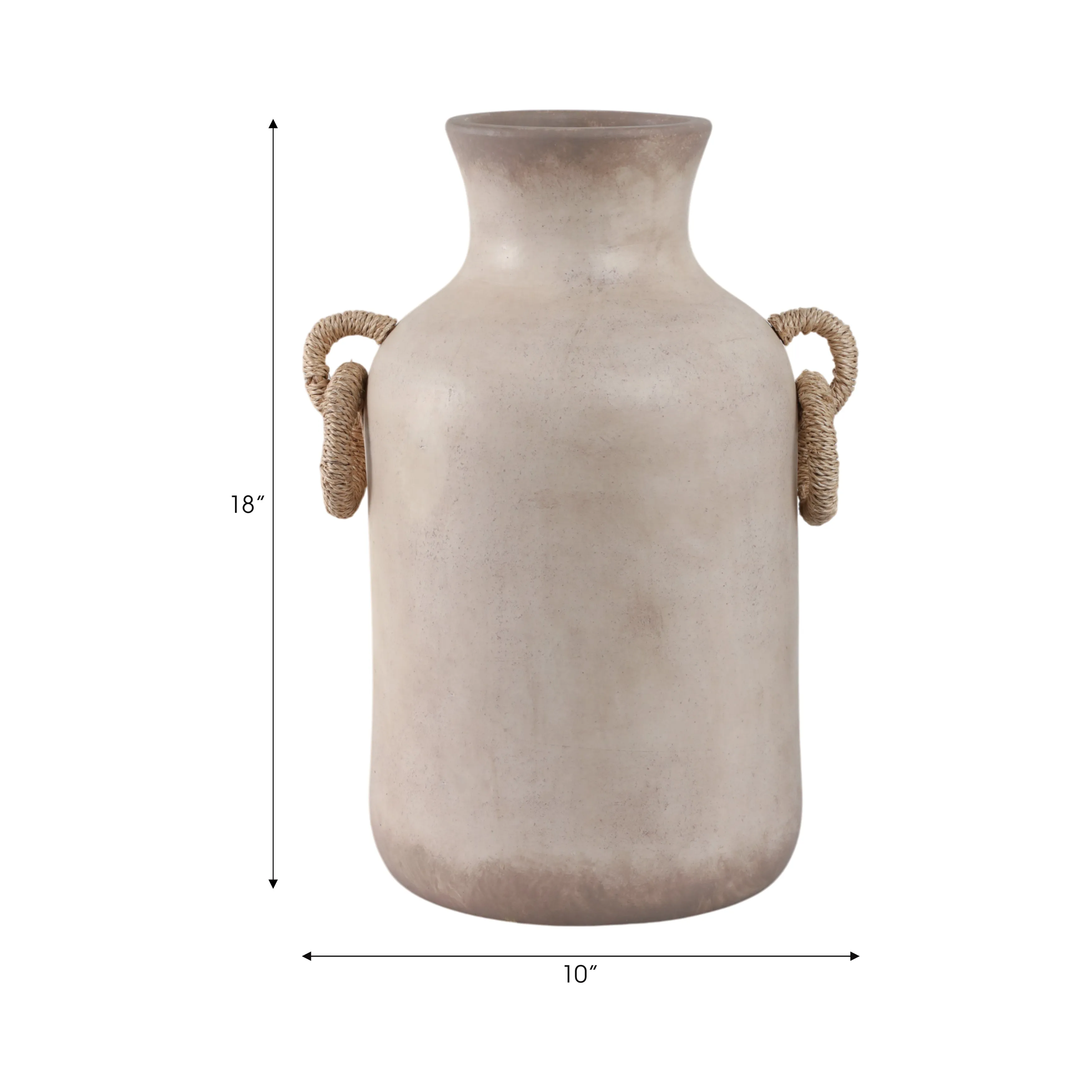 18" Vase With Rattan Handles, Antique White