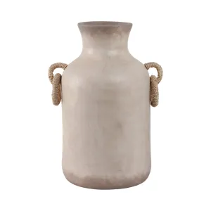 18" Vase With Rattan Handles, Antique White