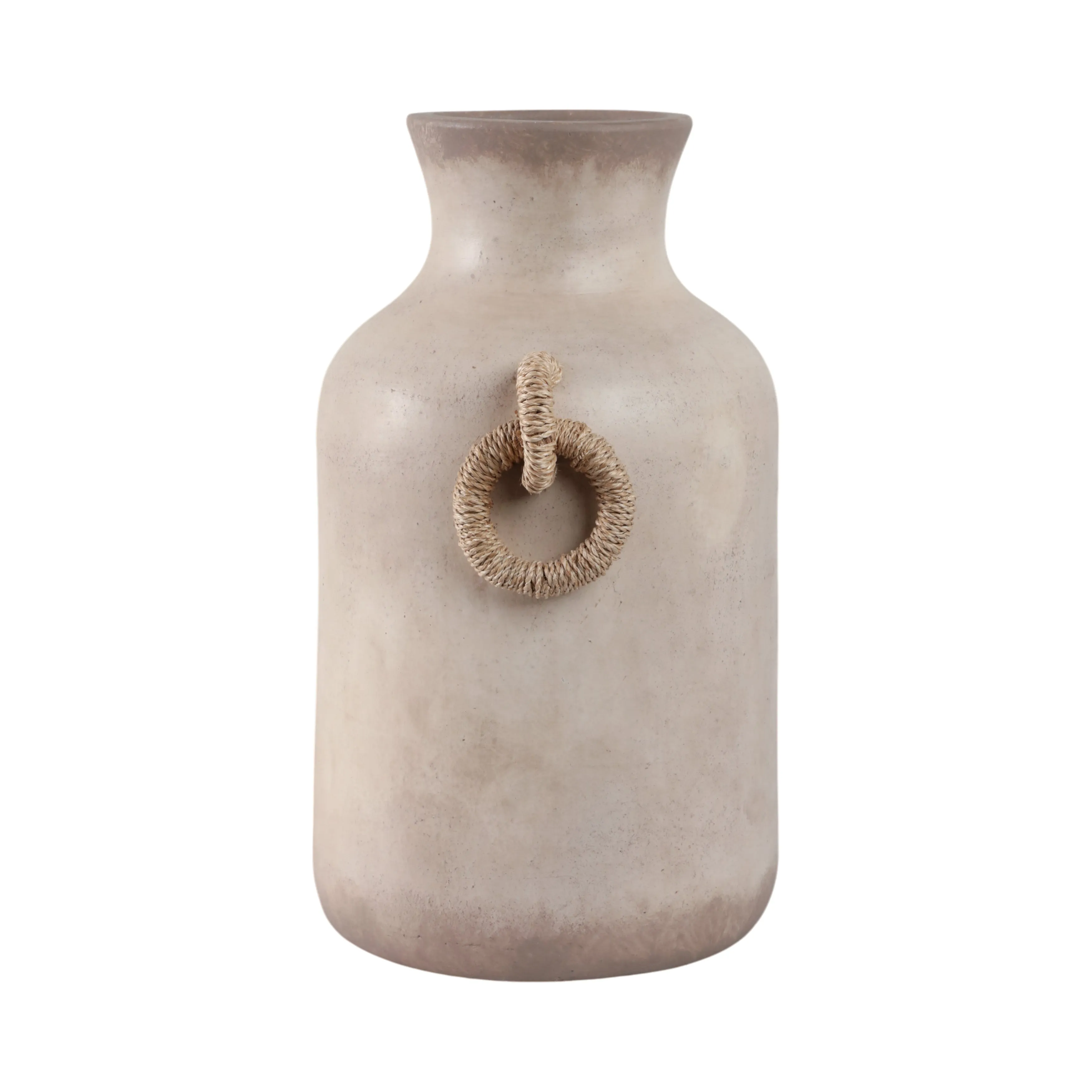 18" Vase With Rattan Handles, Antique White