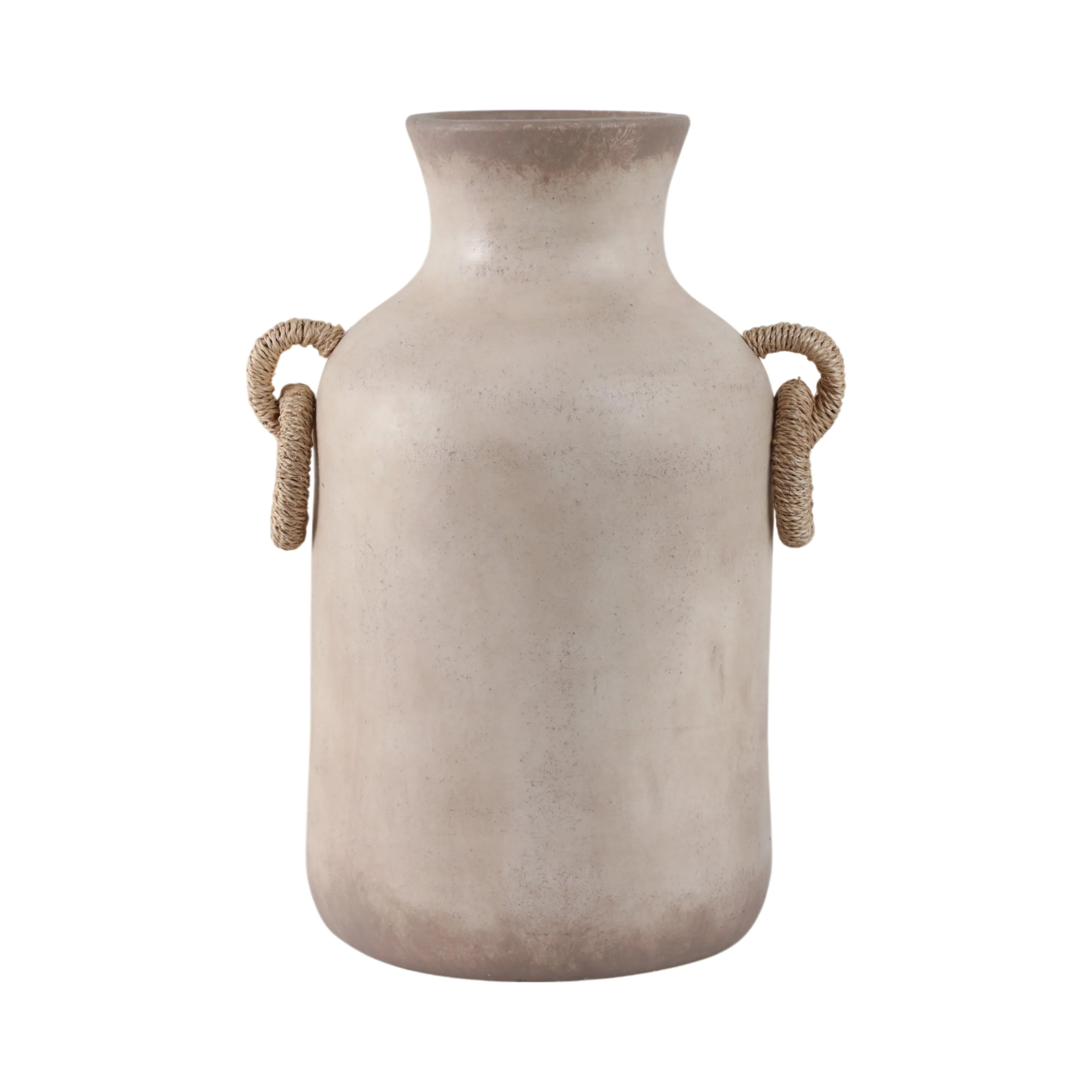 18" Vase With Rattan Handles, Antique White