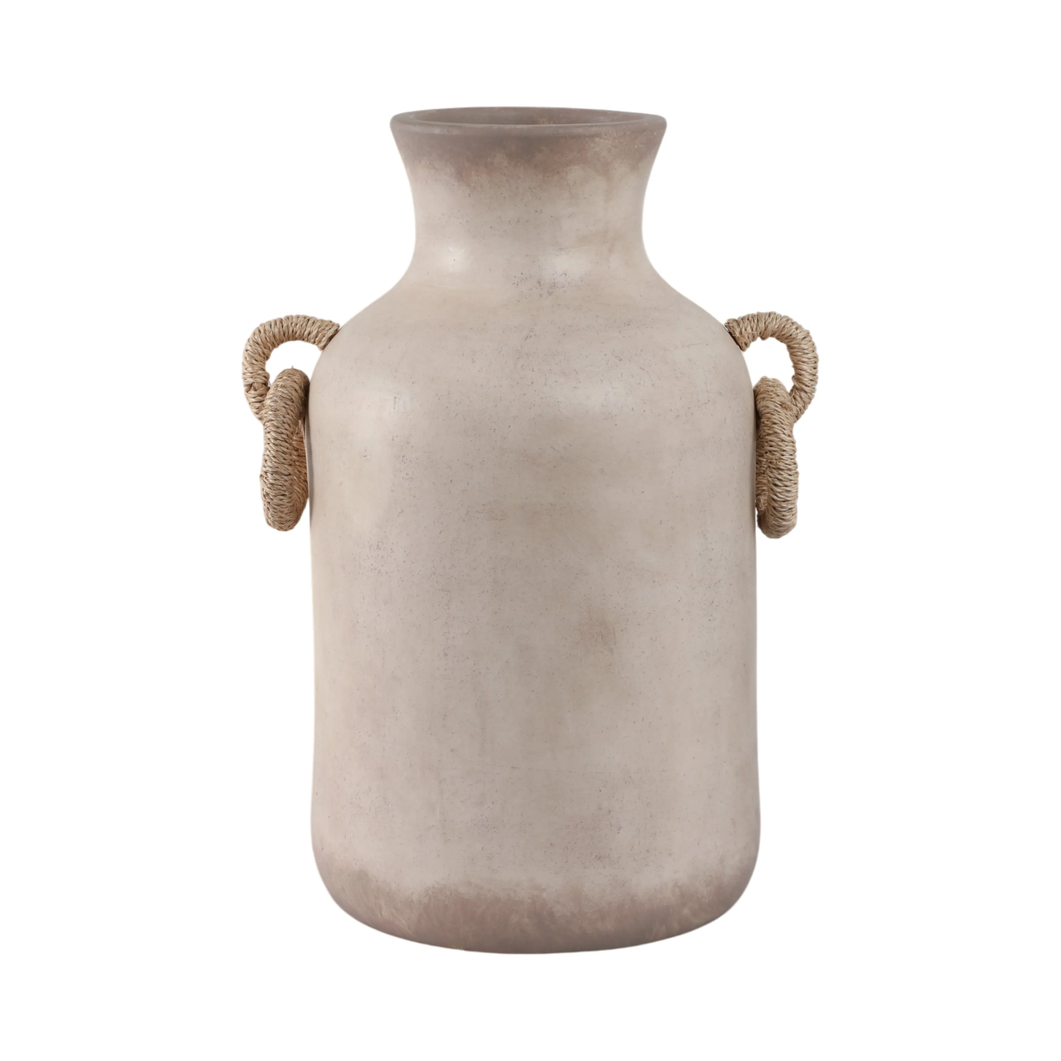 18" Vase With Rattan Handles, Antique White