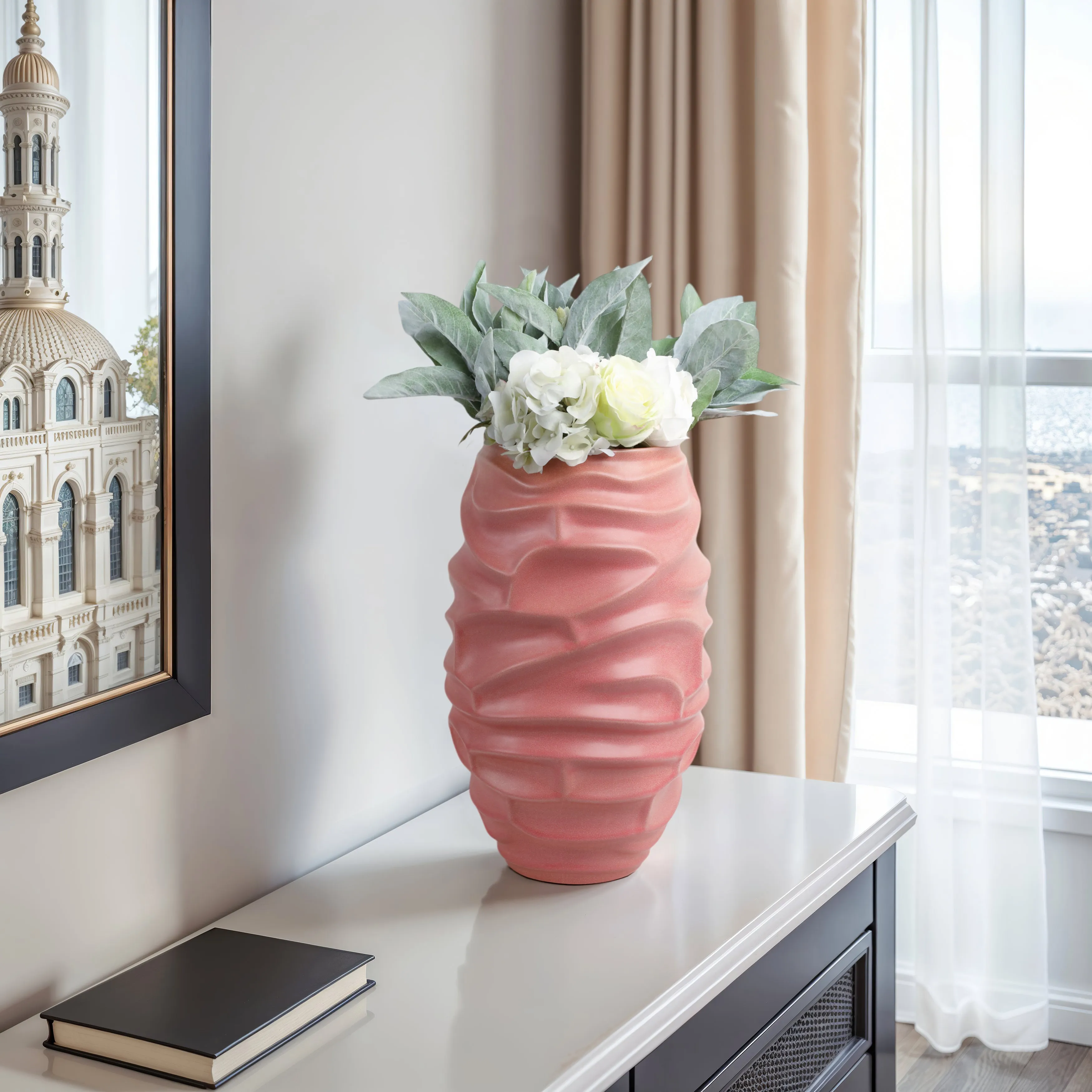18"quinlan Large Porcelain Vase, Bean Red