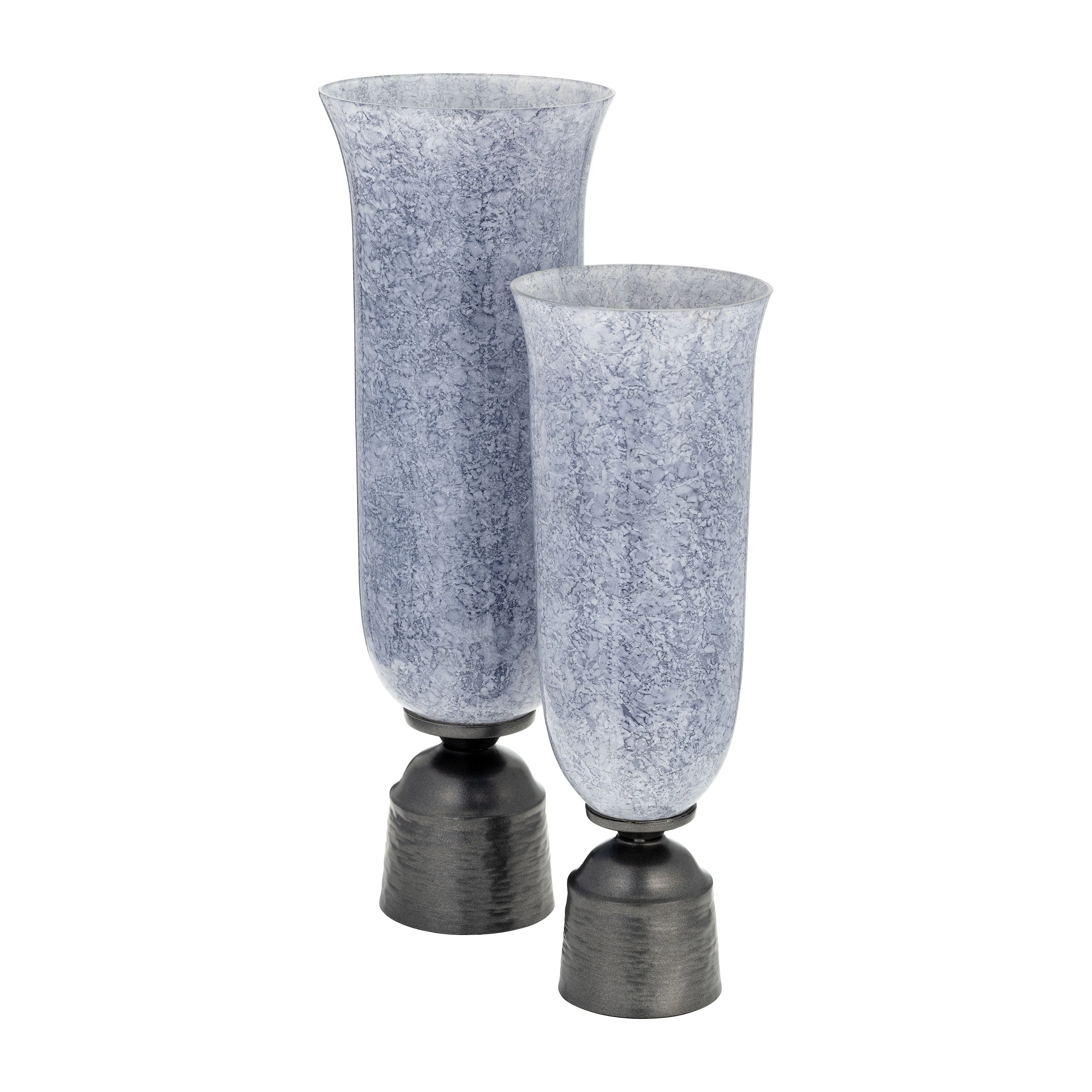 20", GLASS VASE W/METAL BASE, BLUE