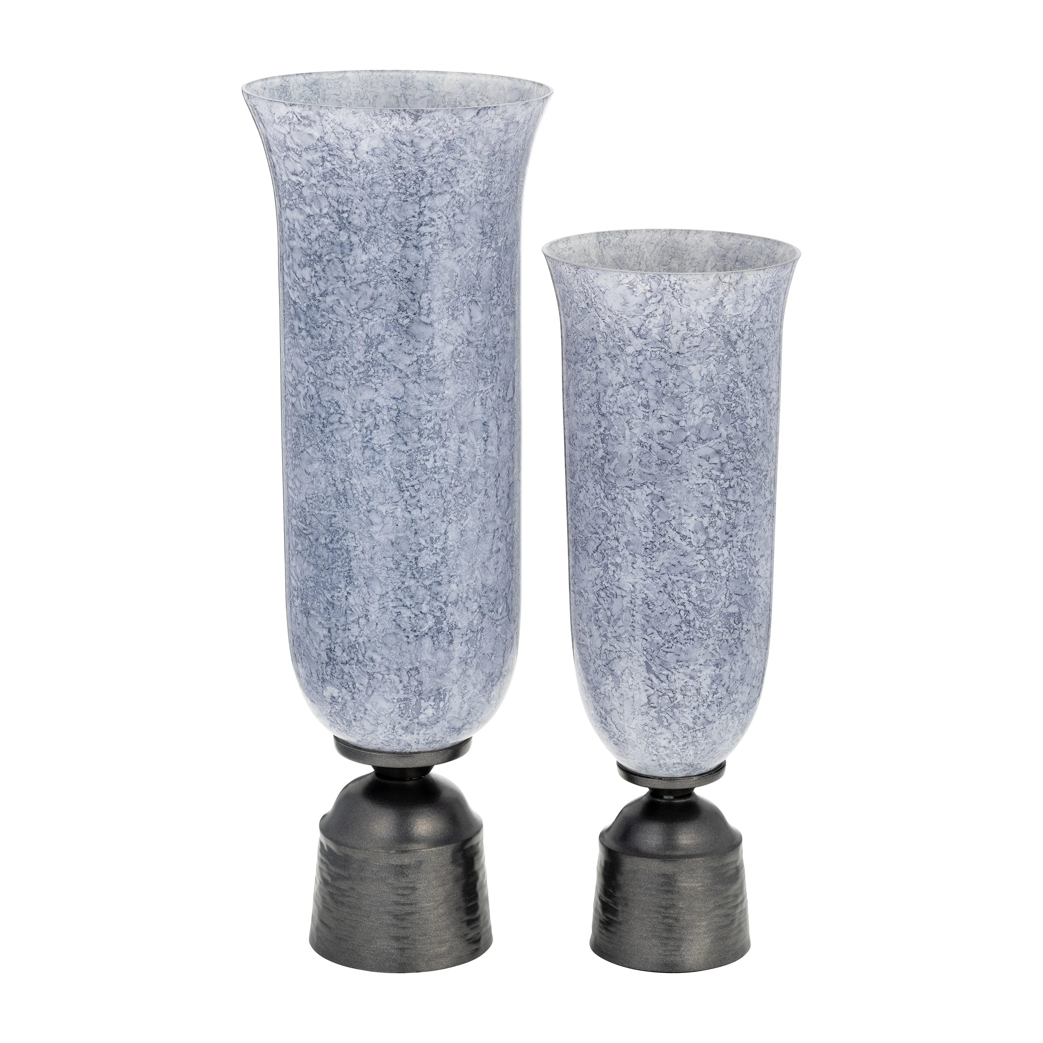 20", GLASS VASE W/METAL BASE, BLUE