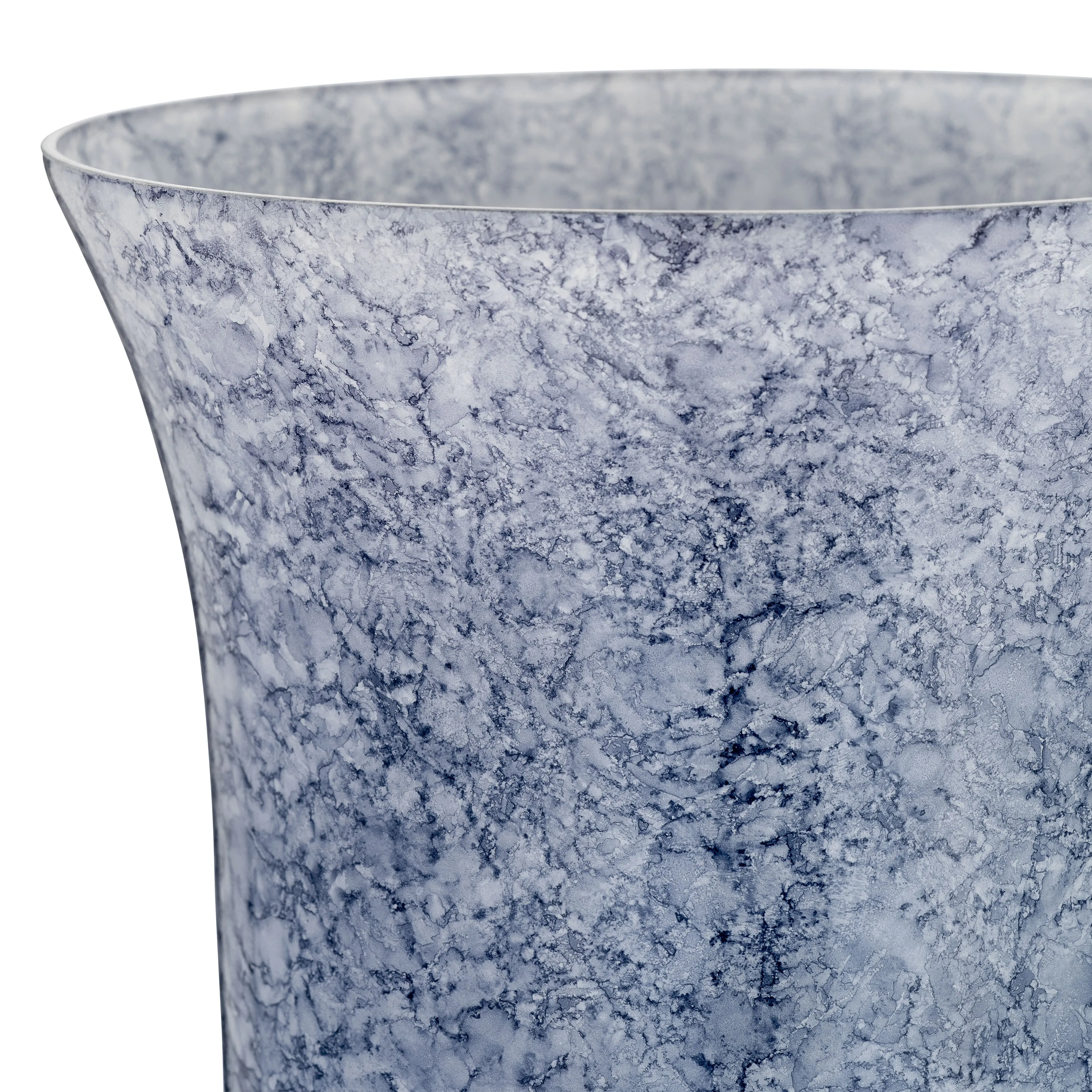 20", GLASS VASE W/METAL BASE, BLUE