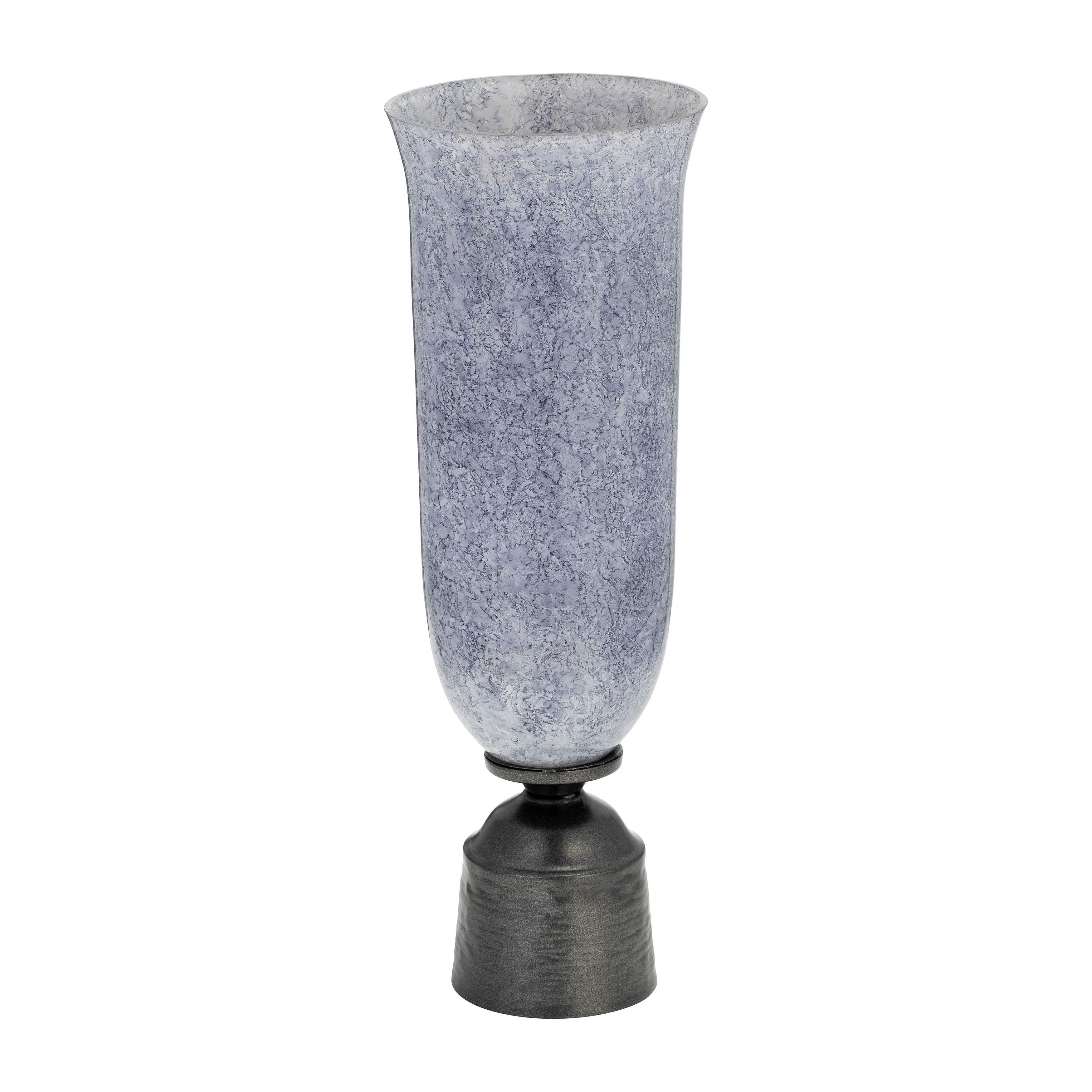 20", GLASS VASE W/METAL BASE, BLUE