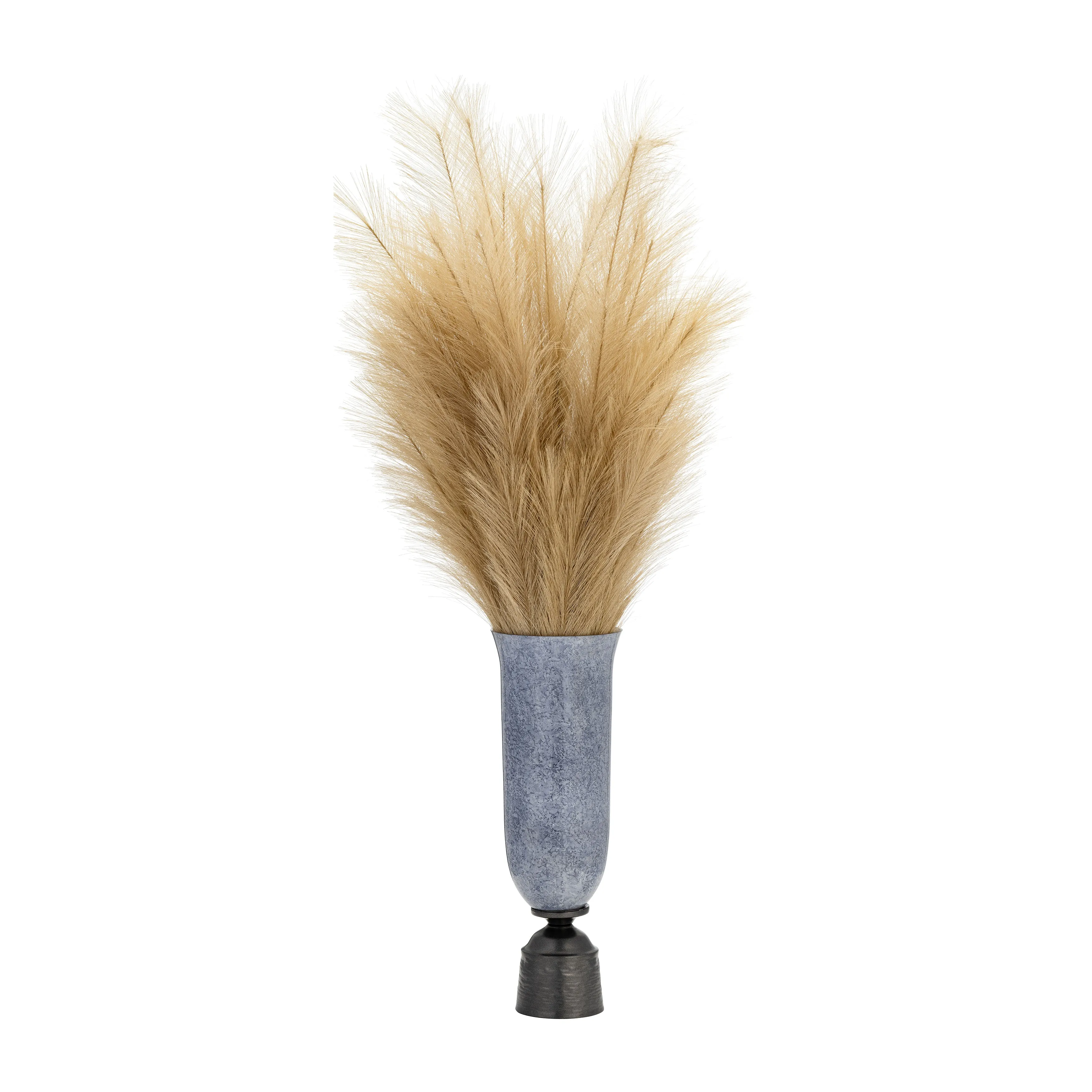 20", GLASS VASE W/METAL BASE, BLUE